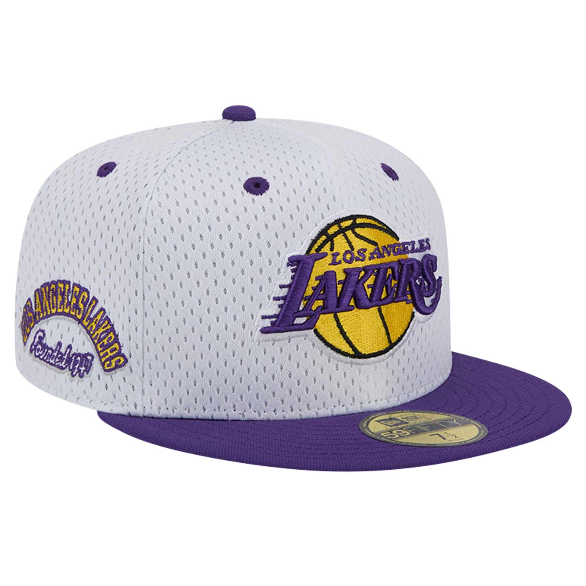 Official Los Angeles Lakers mens los angeles lakers new era whitepurple throwback 2tone 59fifty fitted hat | Lakers Shop