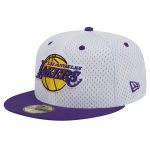 Official Los Angeles Lakers mens los angeles lakers new era whitepurple throwback 2tone 59fifty fitted hat | Lakers Shop