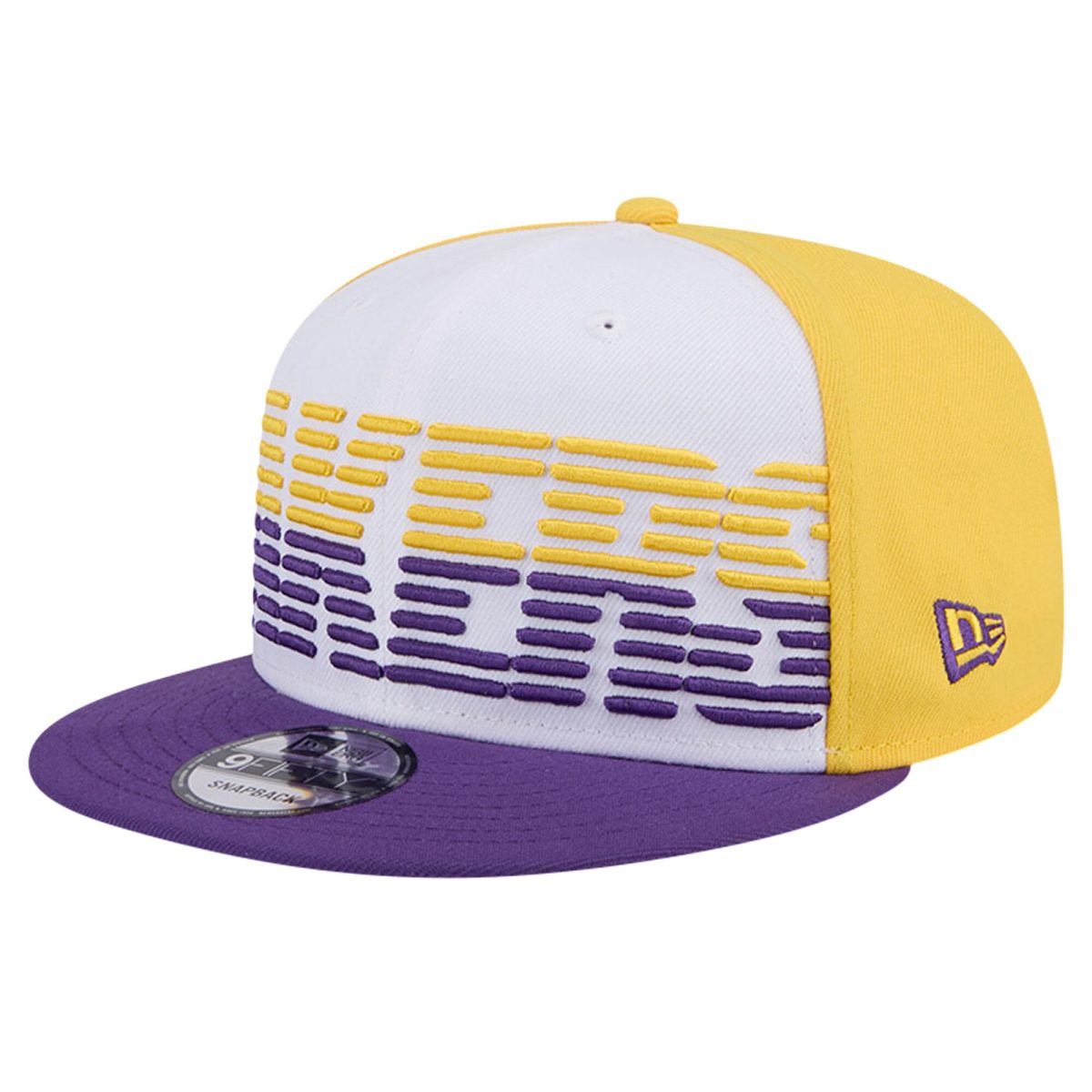 Official Los Angeles Lakers mens los angeles lakers new era whitepurple throwback gradient tech font 9fifty snapback hat | Lakers Shop