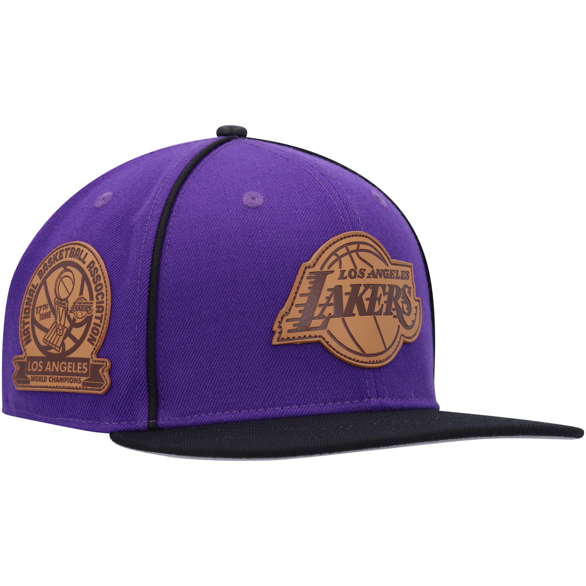 Official Los Angeles Lakers mens los angeles lakers pro standard purpleblack heritage leather patch snapback hat | Lakers Shop