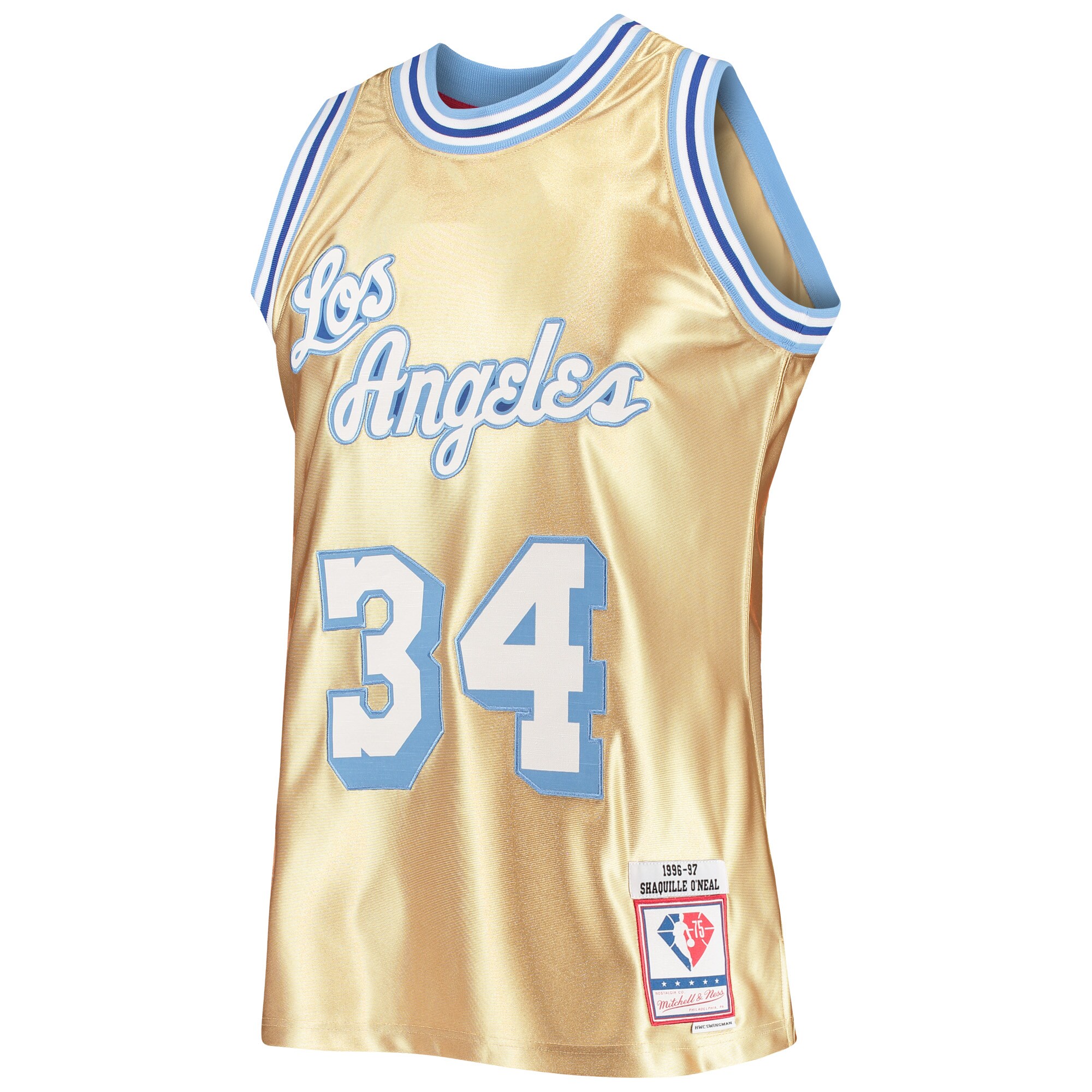 Official Los Angeles Lakers mens los angeles lakers shaquille oneal gold mitchell  ness 75th anniversary 199697 hardwood classics swingman jersey | Lakers Shop