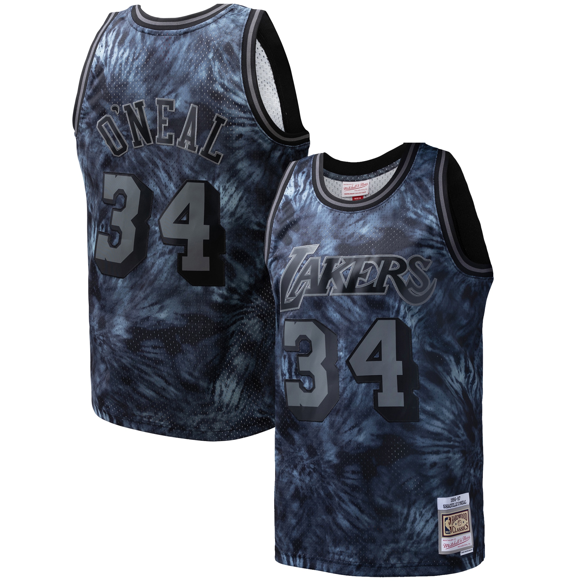 Official Los Angeles Lakers mens los angeles lakers shaquille oneal mitchell  ness black hardwood classics 199697 tie-dye swingman jersey | Lakers Shop