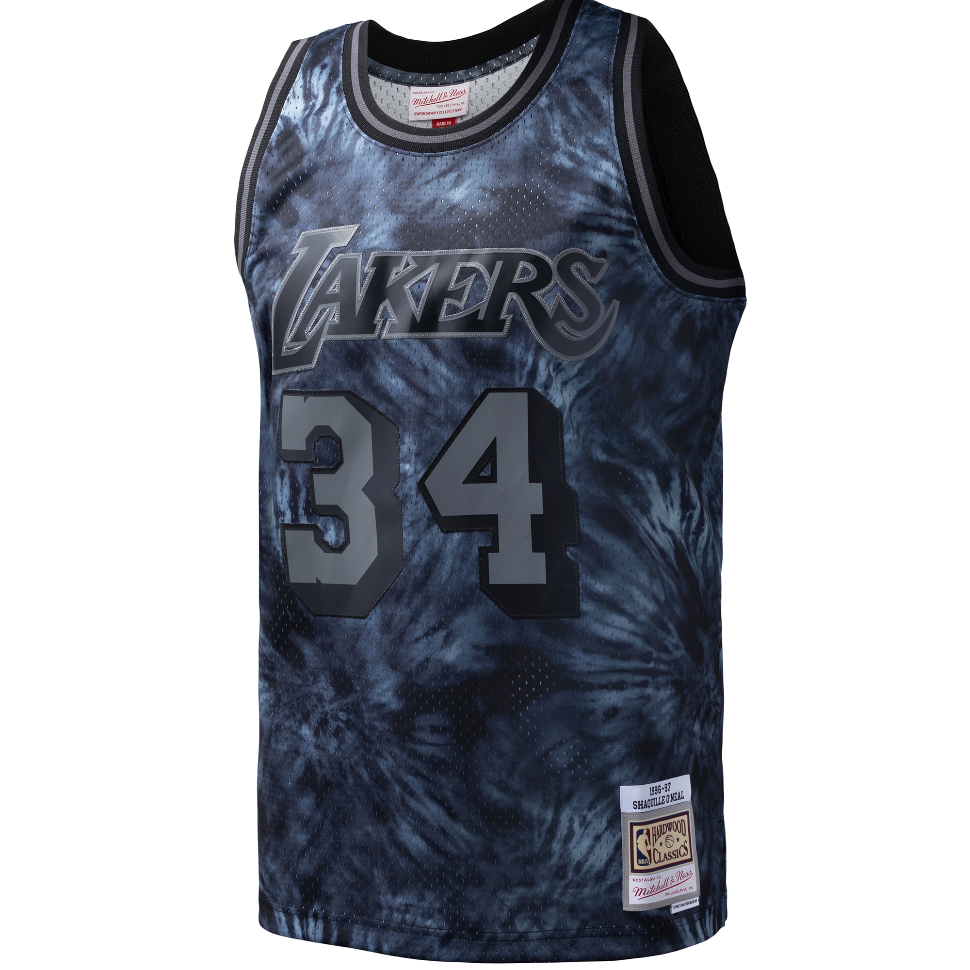 Official Los Angeles Lakers mens los angeles lakers shaquille oneal mitchell  ness black hardwood classics 199697 tie-dye swingman jersey | Lakers Shop
