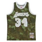 Official Los Angeles Lakers mens los angeles lakers shaquille oneal mitchell  ness camo hardwood classics 199697 ghost green swingman jersey | Lakers Shop