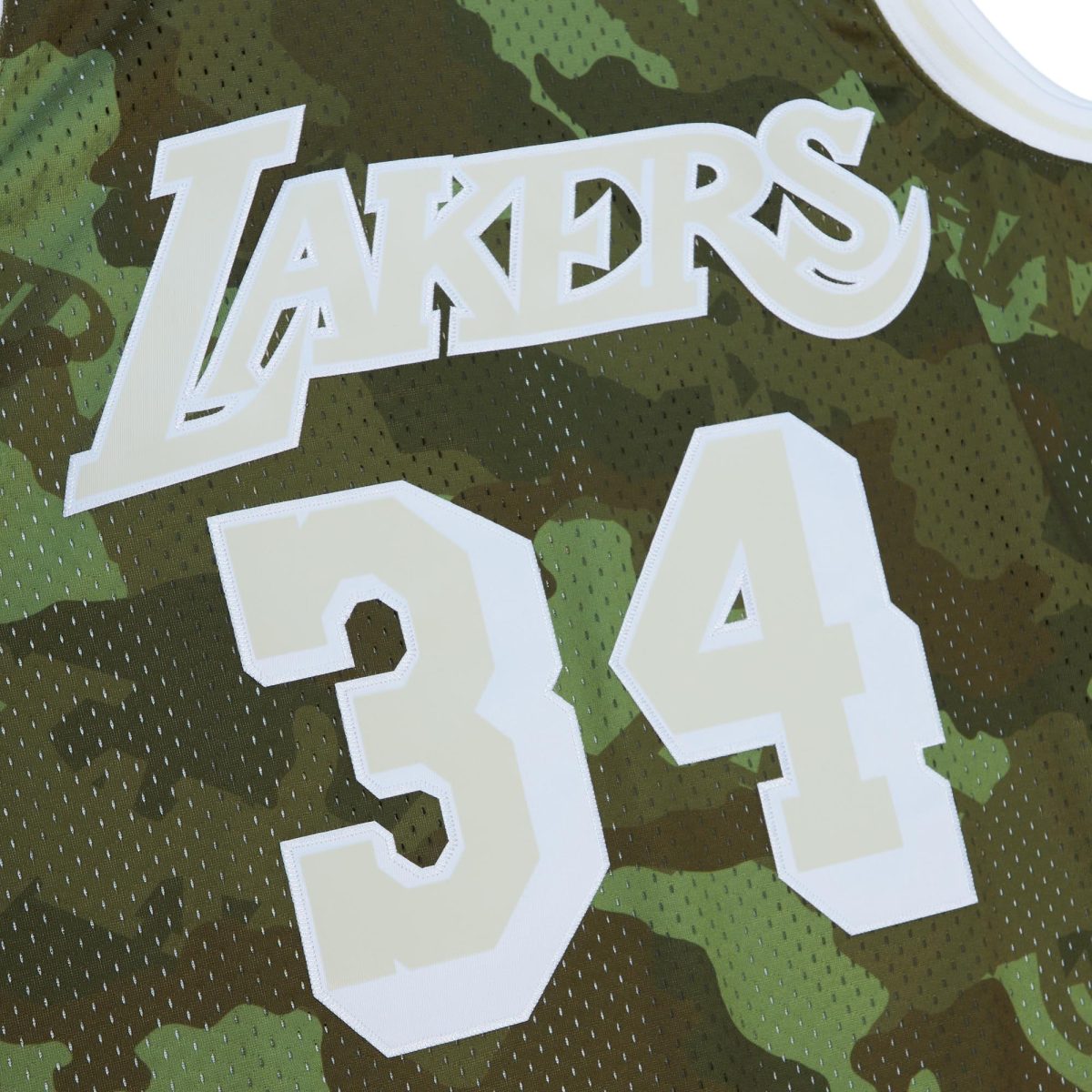 Official Los Angeles Lakers mens los angeles lakers shaquille oneal mitchell  ness camo hardwood classics 199697 ghost green swingman jersey | Lakers Shop