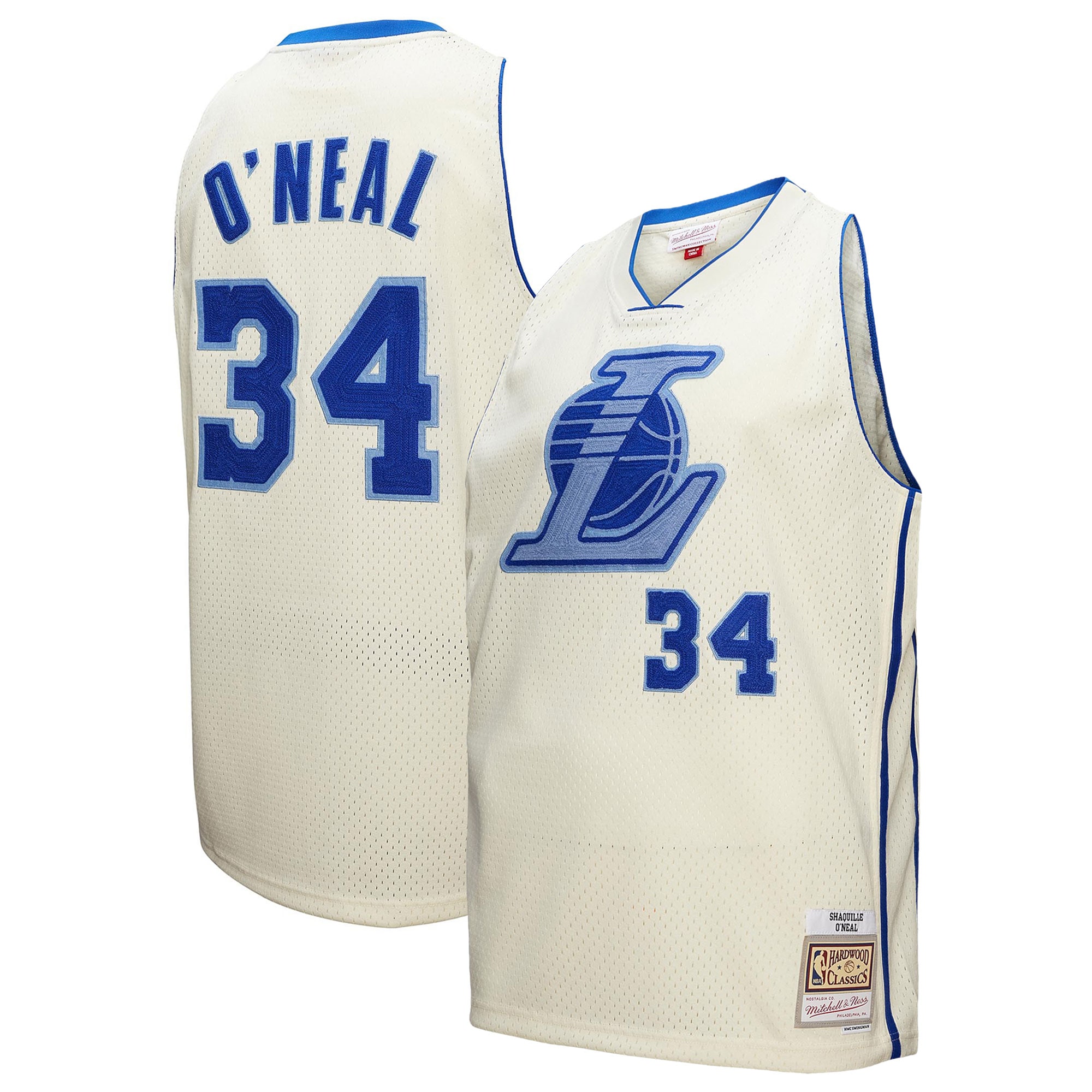 Official Los Angeles Lakers mens los angeles lakers shaquille oneal mitchell  ness cream chainstitch swingman jersey | Lakers Shop