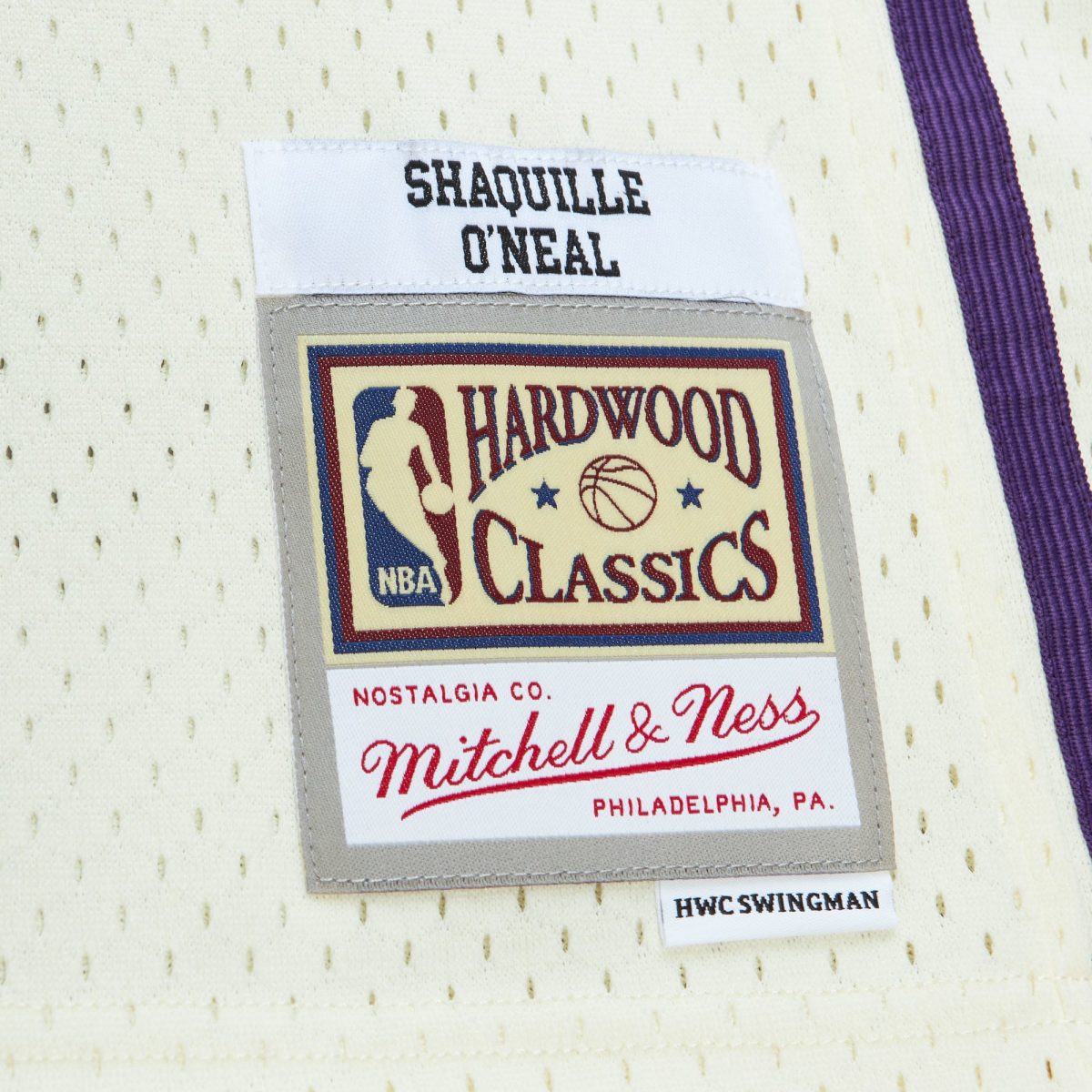 Official Los Angeles Lakers mens los angeles lakers shaquille oneal mitchell  ness cream chainstitch swingman jersey | Lakers Shop