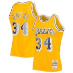 Official Los Angeles Lakers mens los angeles lakers shaquille oneal mitchell  ness gold 1996-97 hardwood classics nba 75th anniversary diamond swingman jersey | Lakers Shop