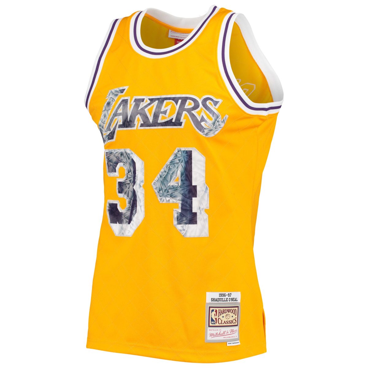 Official Los Angeles Lakers mens los angeles lakers shaquille oneal mitchell  ness gold 1996-97 hardwood classics nba 75th anniversary diamond swingman jersey | Lakers Shop