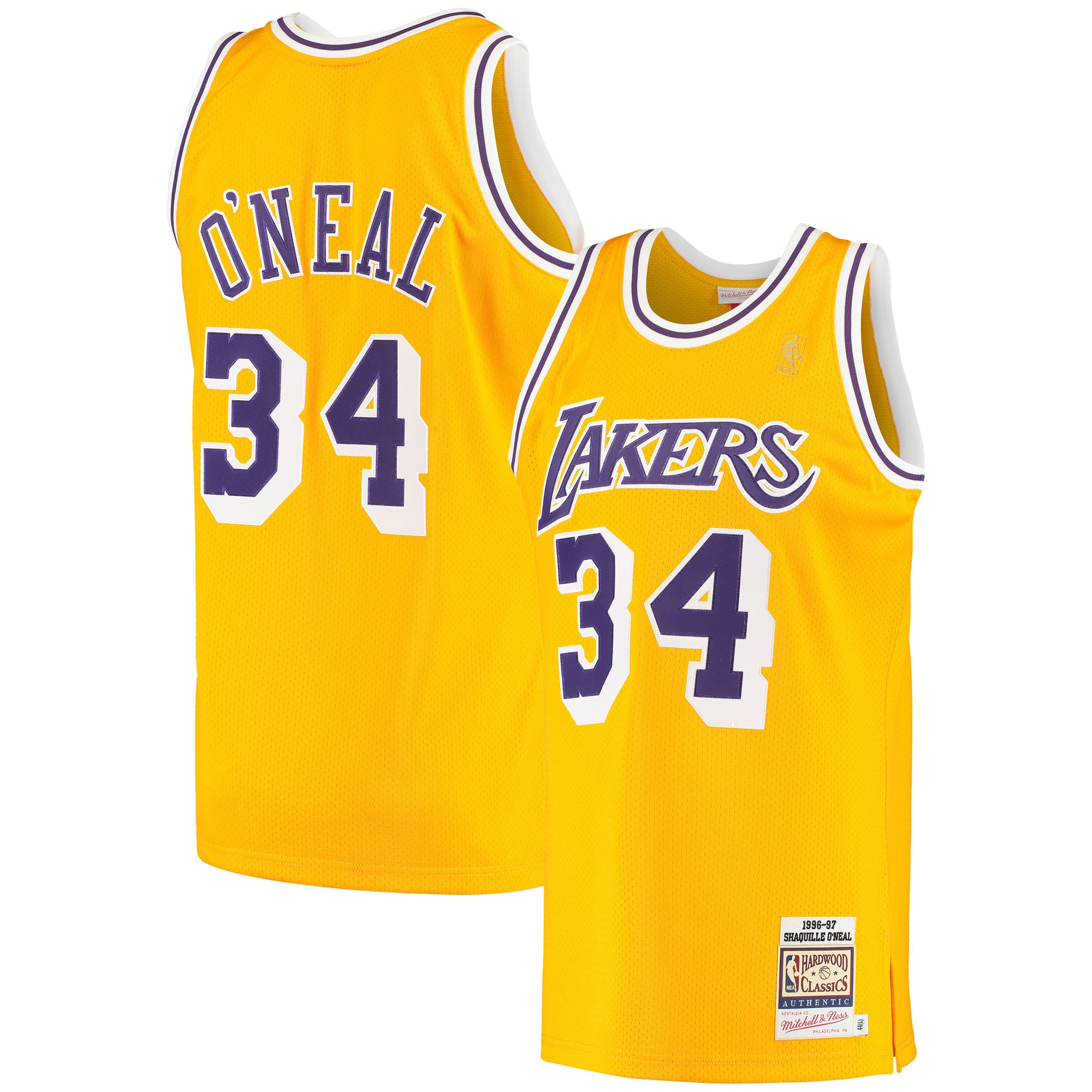 Official Los Angeles Lakers mens los angeles lakers shaquille oneal mitchell  ness gold 199697 hardwood classics authentic jersey | Lakers Shop