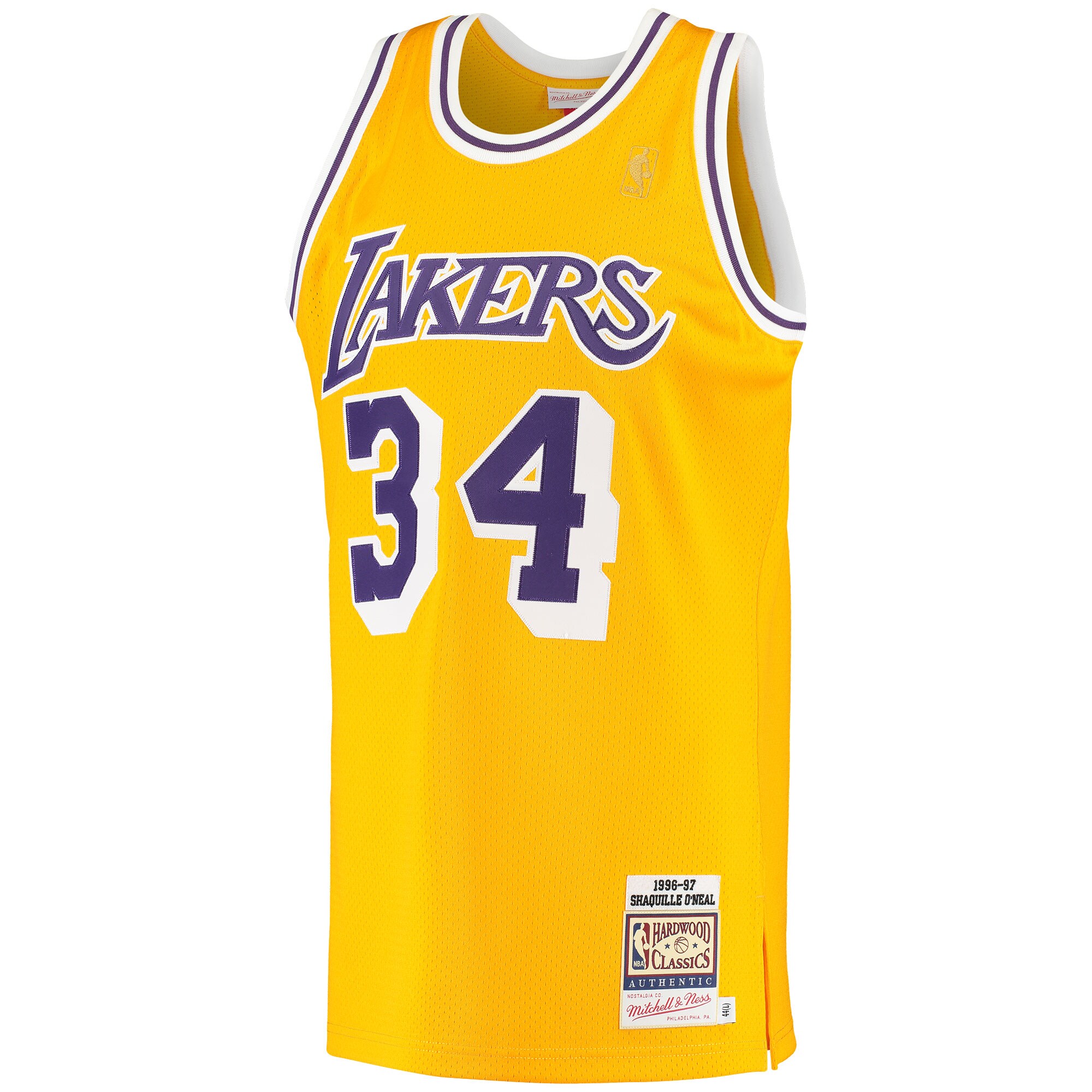 Official Los Angeles Lakers mens los angeles lakers shaquille oneal mitchell  ness gold 199697 hardwood classics authentic jersey | Lakers Shop