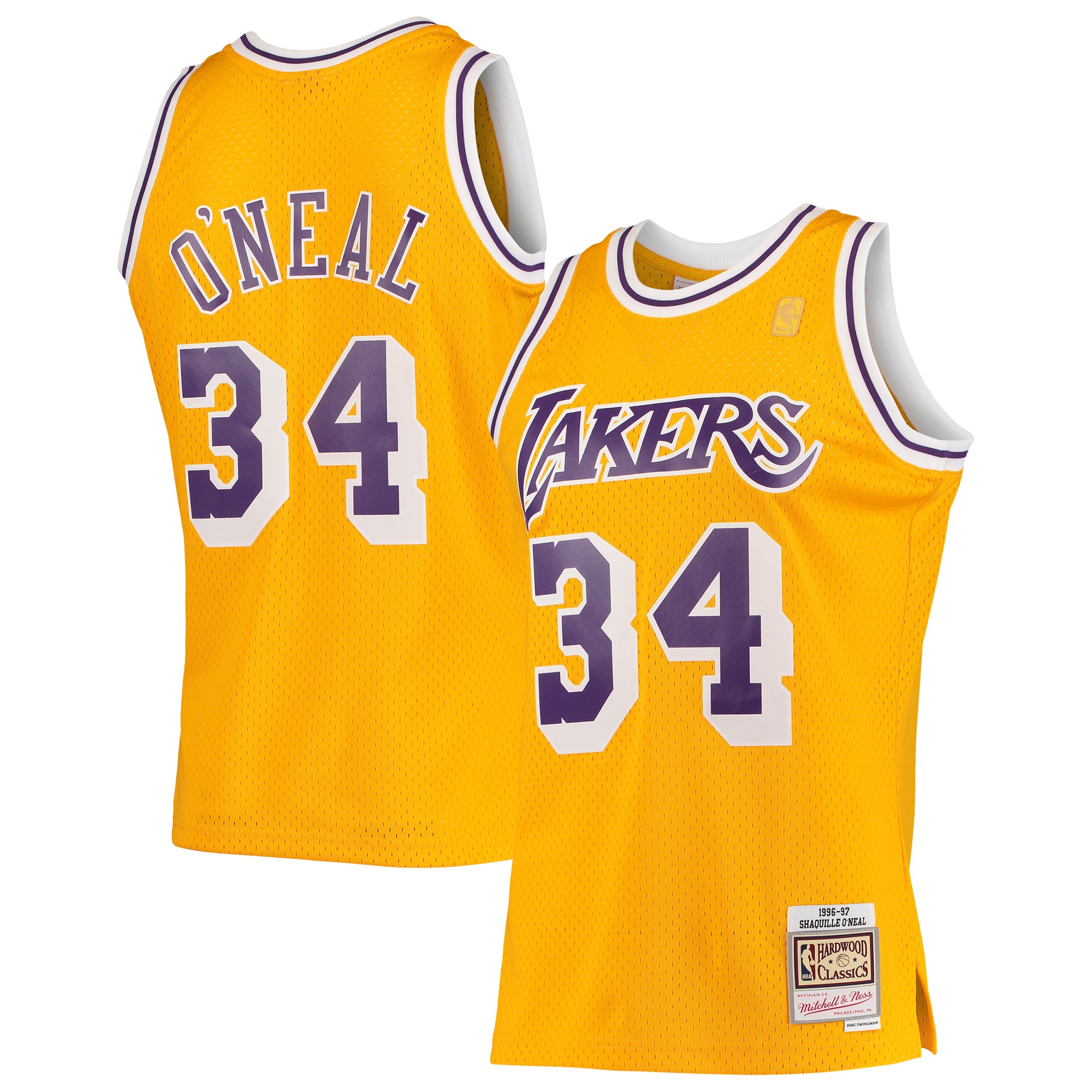 Official Los Angeles Lakers mens los angeles lakers shaquille oneal mitchell  ness gold 199697 hardwood classics swingman jersey | Lakers Shop
