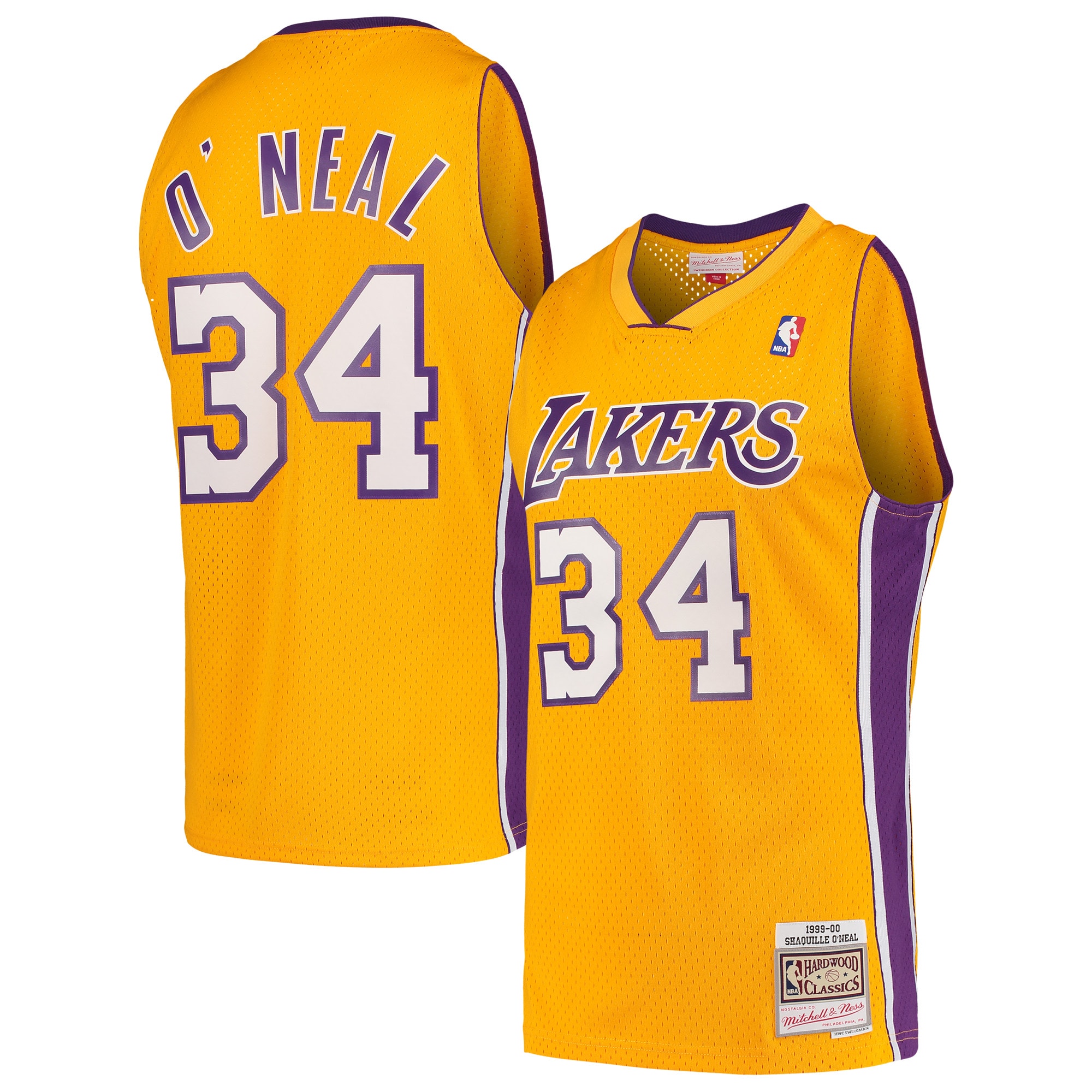 Official Los Angeles Lakers mens los angeles lakers shaquille oneal mitchell  ness gold hardwood classics swingman jersey | Lakers Shop