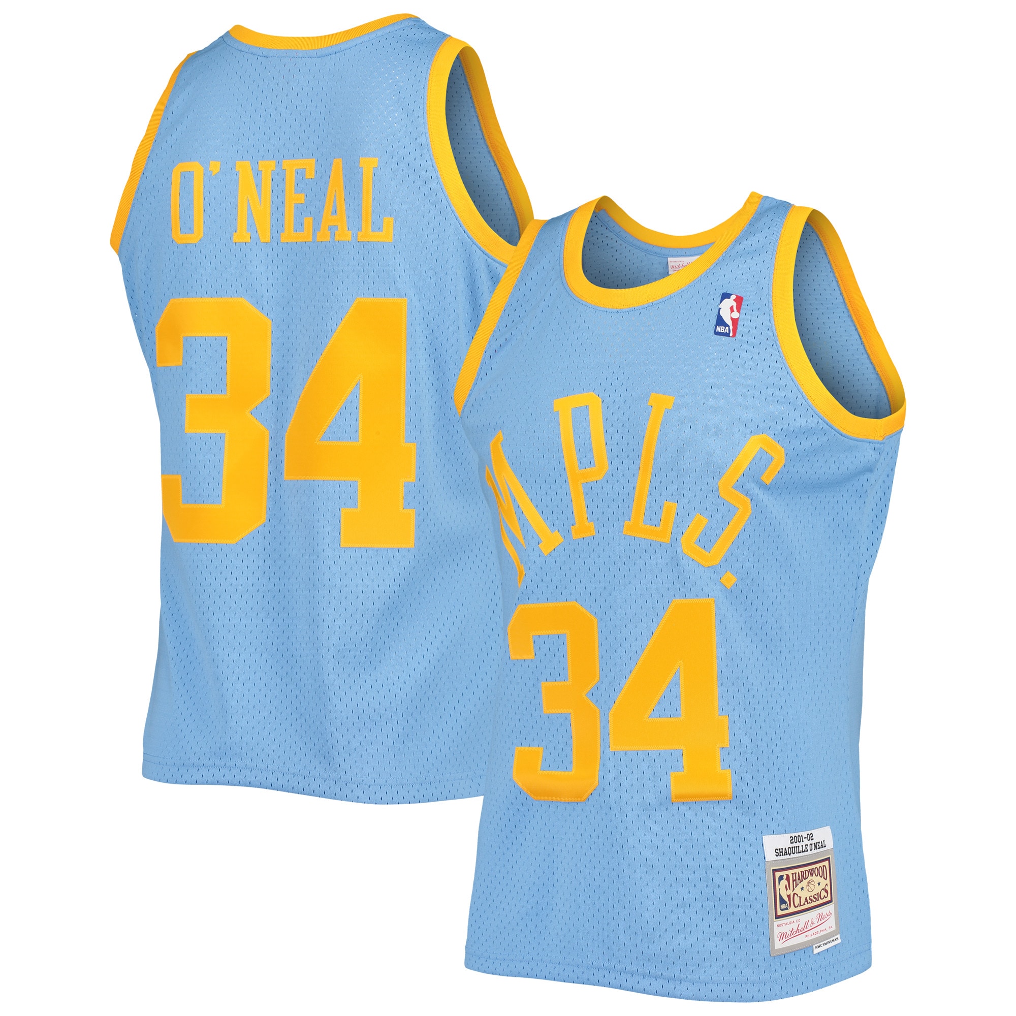 Official Los Angeles Lakers mens los angeles lakers shaquille oneal mitchell  ness powder blue 200102 hardwood classics swingman jersey | Lakers Shop