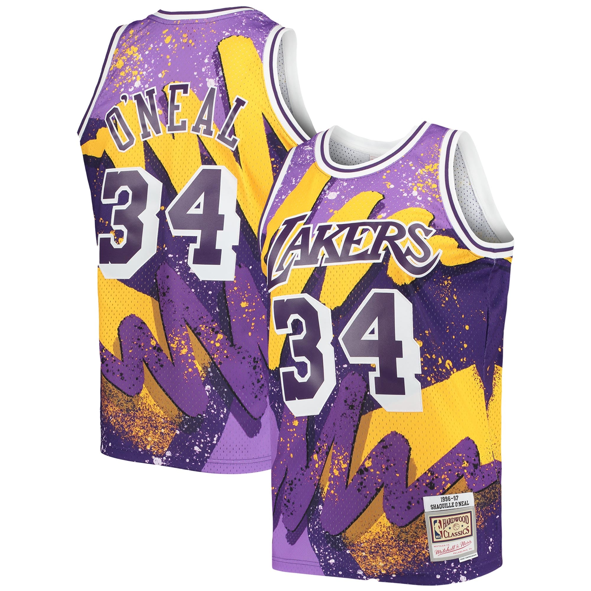 Official Los Angeles Lakers mens los angeles lakers shaquille oneal mitchell  ness purple hardwood classics 199697 hyper hoops swingman jersey | Lakers Shop