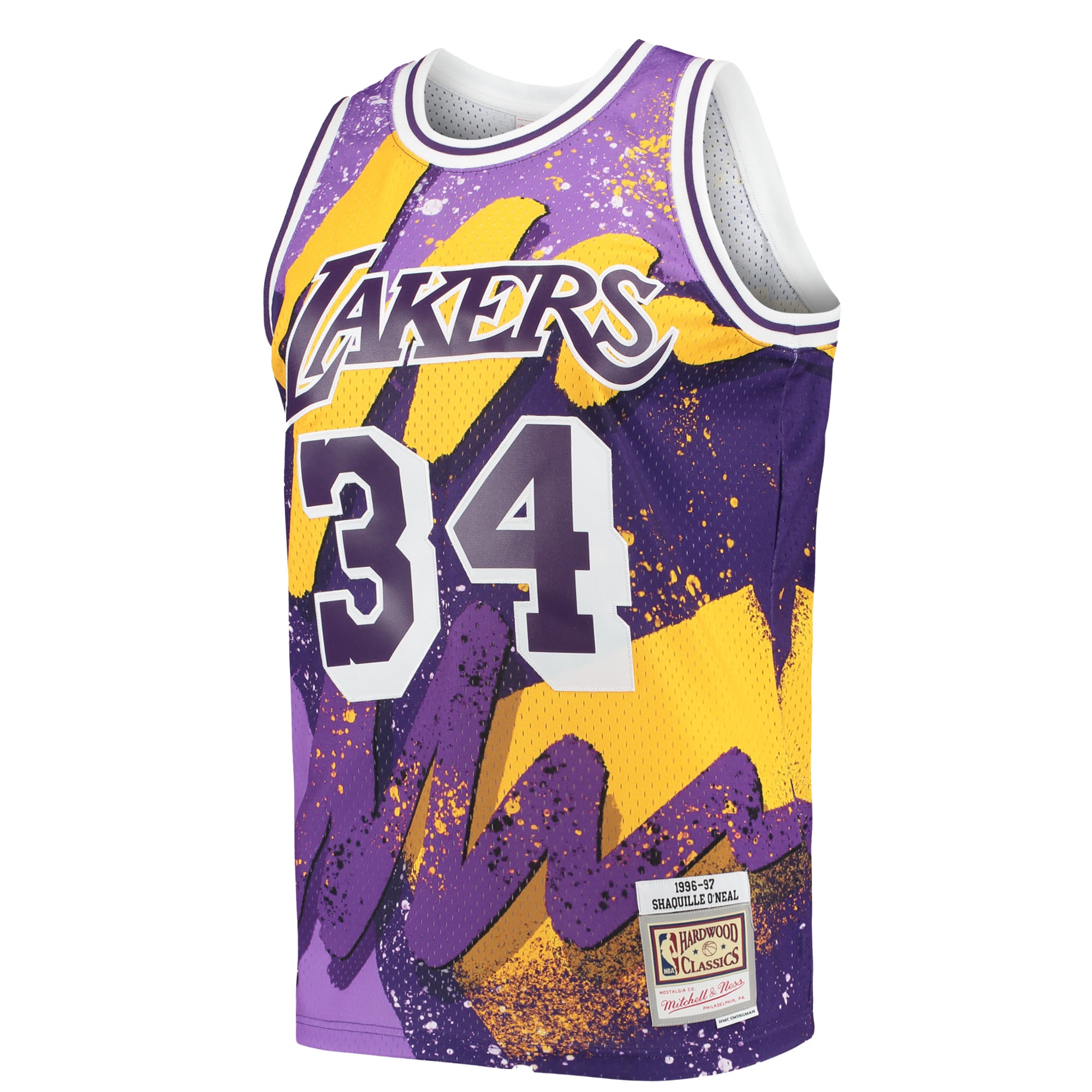 Official Los Angeles Lakers mens los angeles lakers shaquille oneal mitchell  ness purple hardwood classics 199697 hyper hoops swingman jersey | Lakers Shop