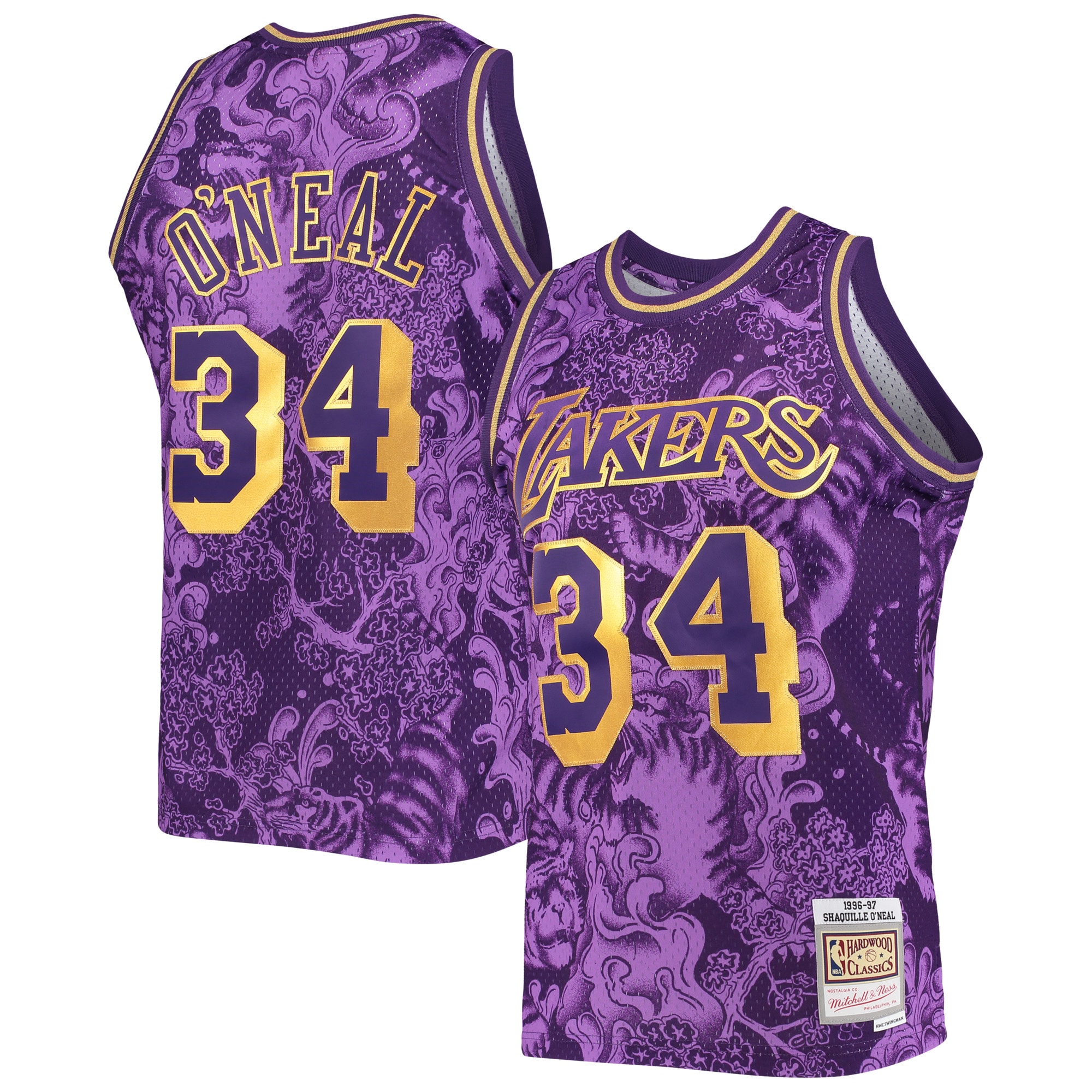 Official Los Angeles Lakers mens los angeles lakers shaquille oneal mitchell  ness purple hardwood classics 199697 lunar new year swingman jersey | Lakers Shop