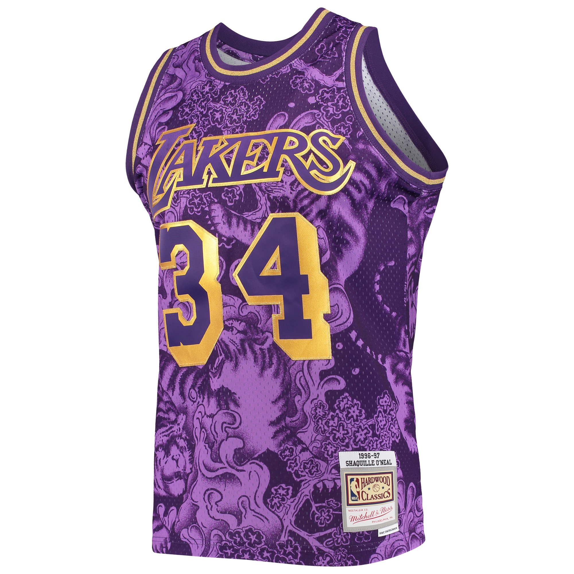 Official Los Angeles Lakers mens los angeles lakers shaquille oneal mitchell  ness purple hardwood classics 199697 lunar new year swingman jersey | Lakers Shop