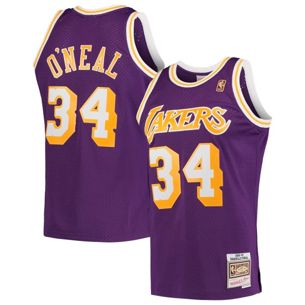 Official Los Angeles Lakers mens los angeles lakers shaquille oneal mitchell  ness purple hardwood classics swingman jersey | Lakers Shop