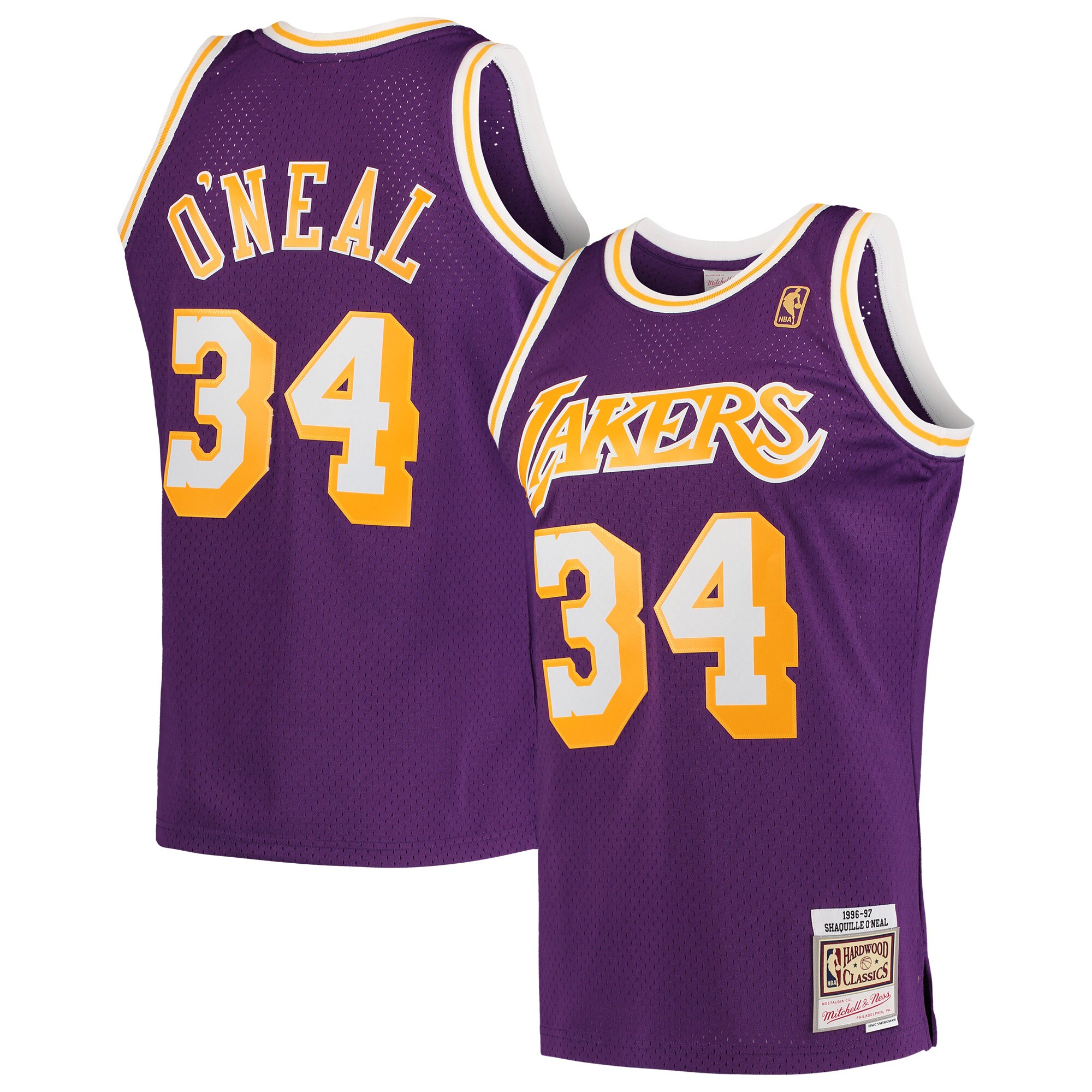 Official Los Angeles Lakers mens los angeles lakers shaquille oneal mitchell  ness purple hardwood classics swingman jersey | Lakers Shop