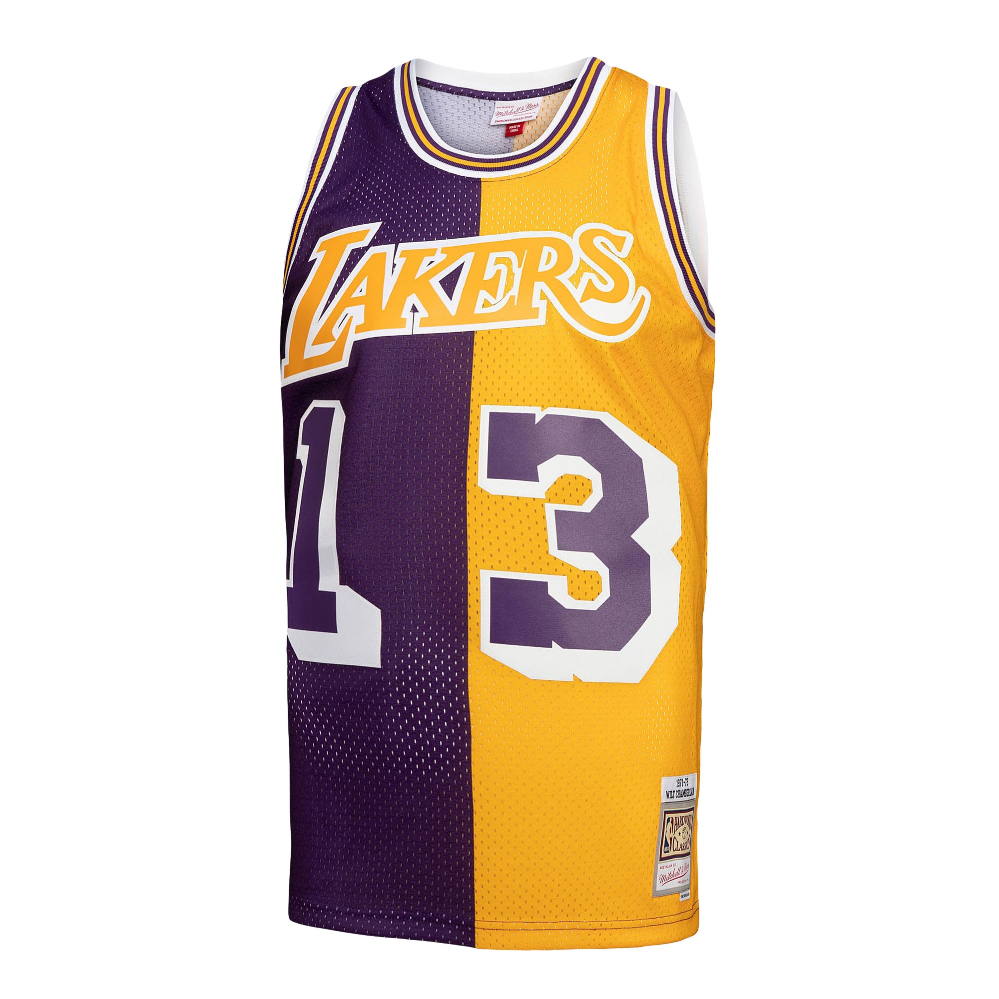 Official Los Angeles Lakers mens los angeles lakers wilt chamberlain mitchell  ness purplegold hardwood classics 197172 split swingman jersey | Lakers Shop