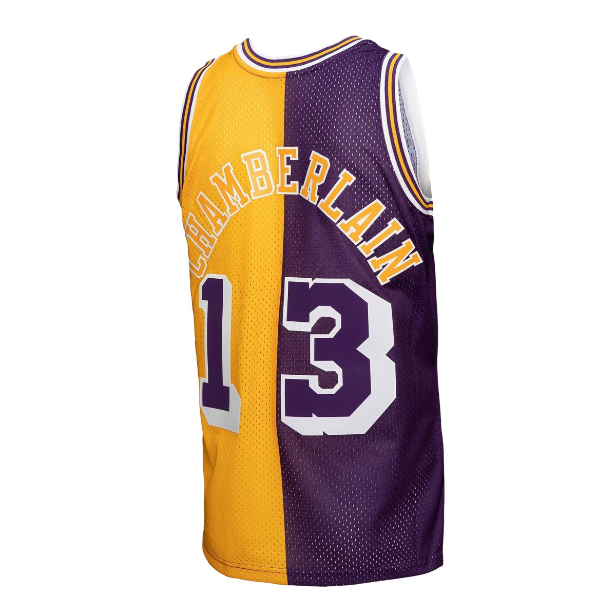 Official Los Angeles Lakers mens los angeles lakers wilt chamberlain mitchell  ness purplegold hardwood classics 197172 split swingman jersey | Lakers Shop