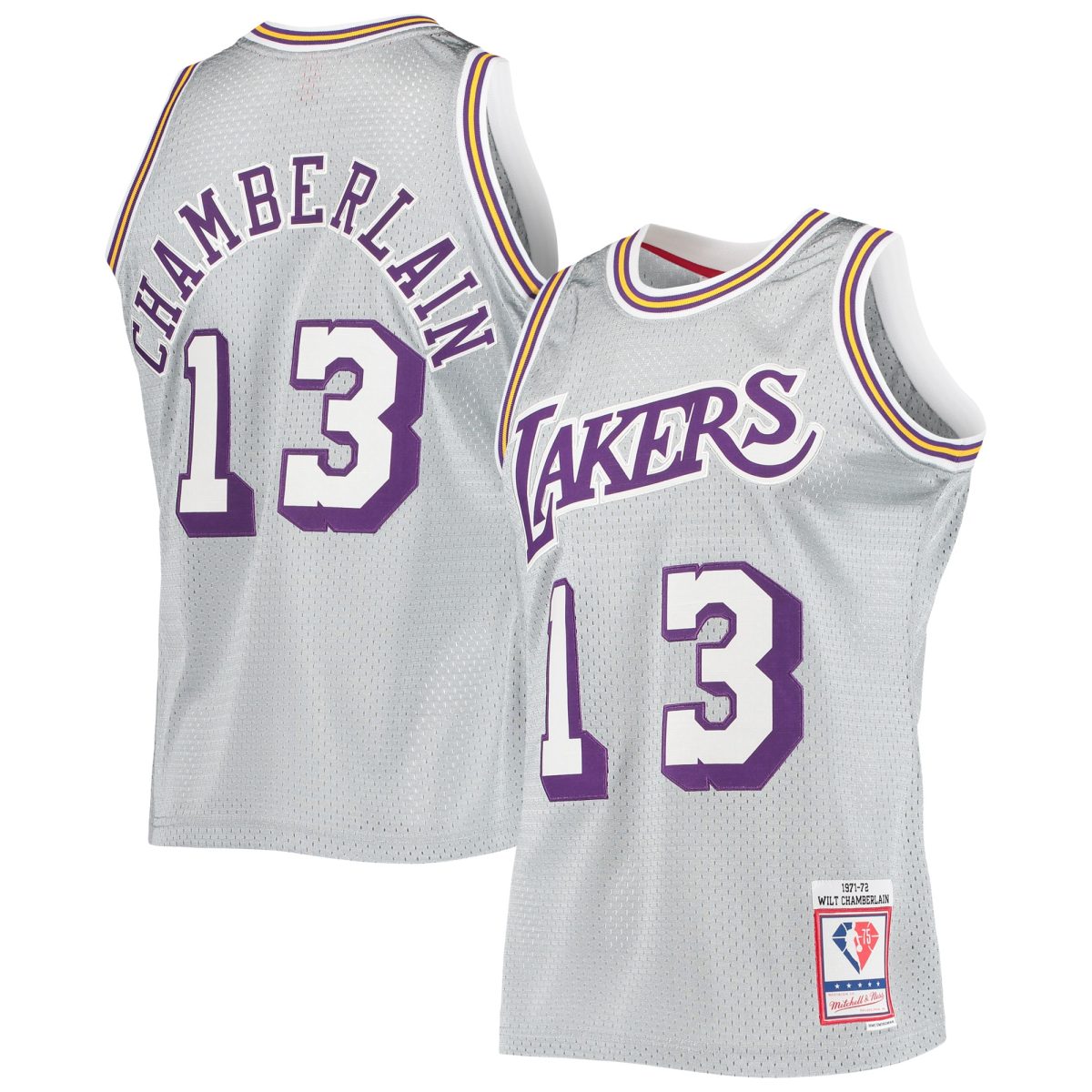 Official Los Angeles Lakers mens los angeles lakers wilt chamberlain silver mitchell  ness 75th anniversary 197172 hardwood classics swingman jersey | Lakers Shop