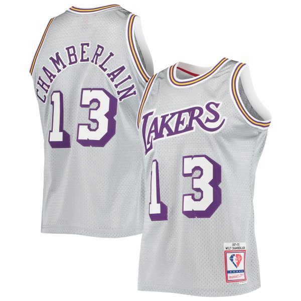 Official Los Angeles Lakers mens los angeles lakers wilt chamberlain silver mitchell  ness 75th anniversary 197172 hardwood classics swingman jersey | Lakers Shop
