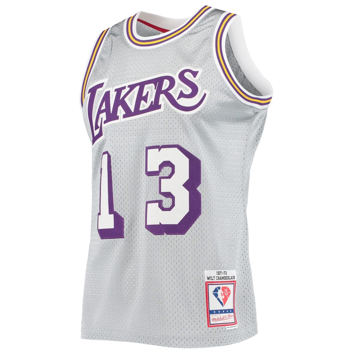 Official Los Angeles Lakers mens los angeles lakers wilt chamberlain silver mitchell  ness 75th anniversary 197172 hardwood classics swingman jersey | Lakers Shop