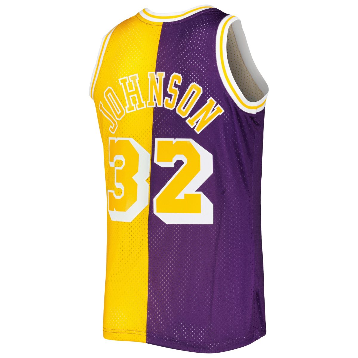 Official Los Angeles Lakers mens magic johnson magic johnson mitchell  ness purplegold hardwood classics 198485 split swingman jersey | Lakers Shop