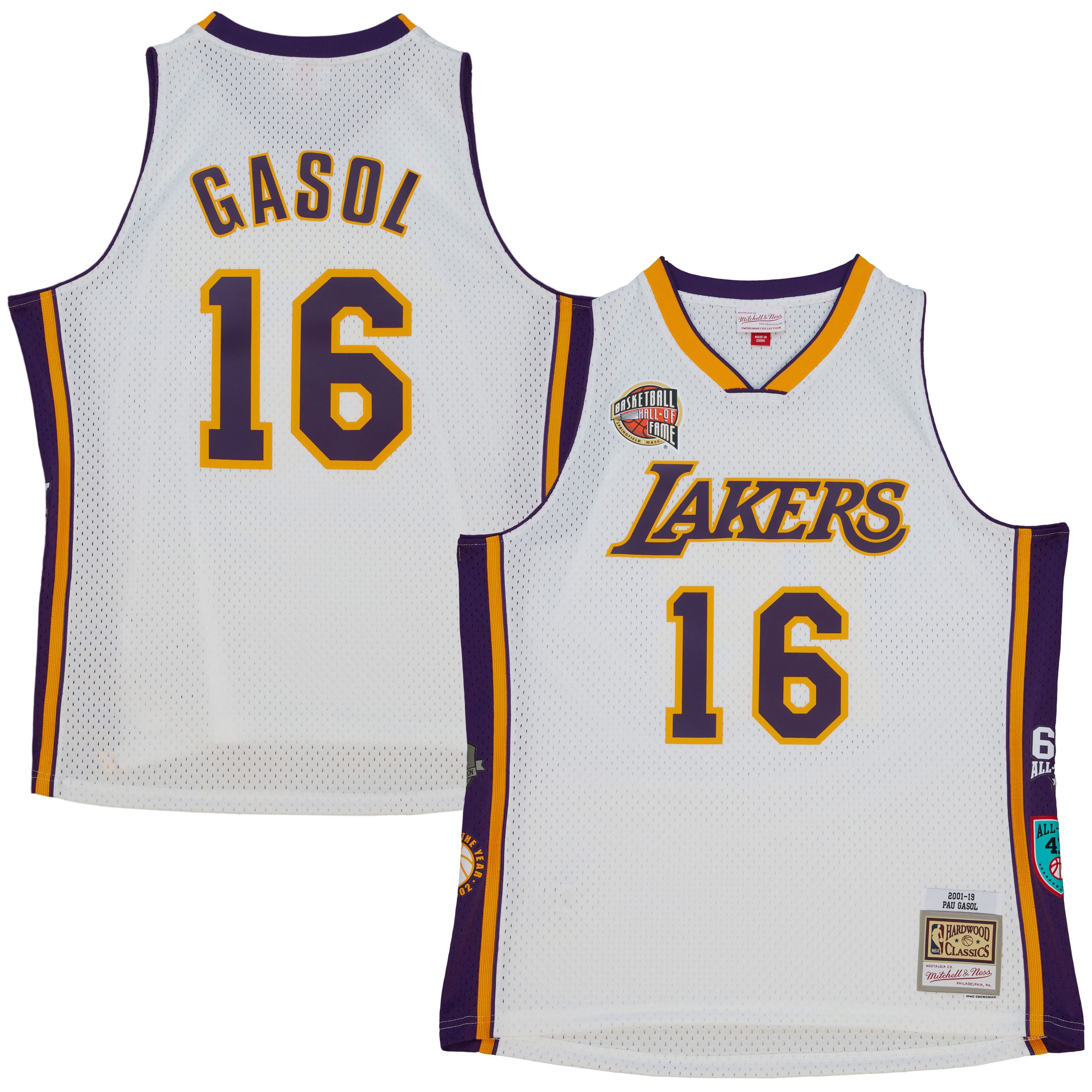 Official Los Angeles Lakers unisex los angeles lakers pau gasol mitchell  ness white hall of fame class of 2023 throwback swingman jersey | Lakers Shop
