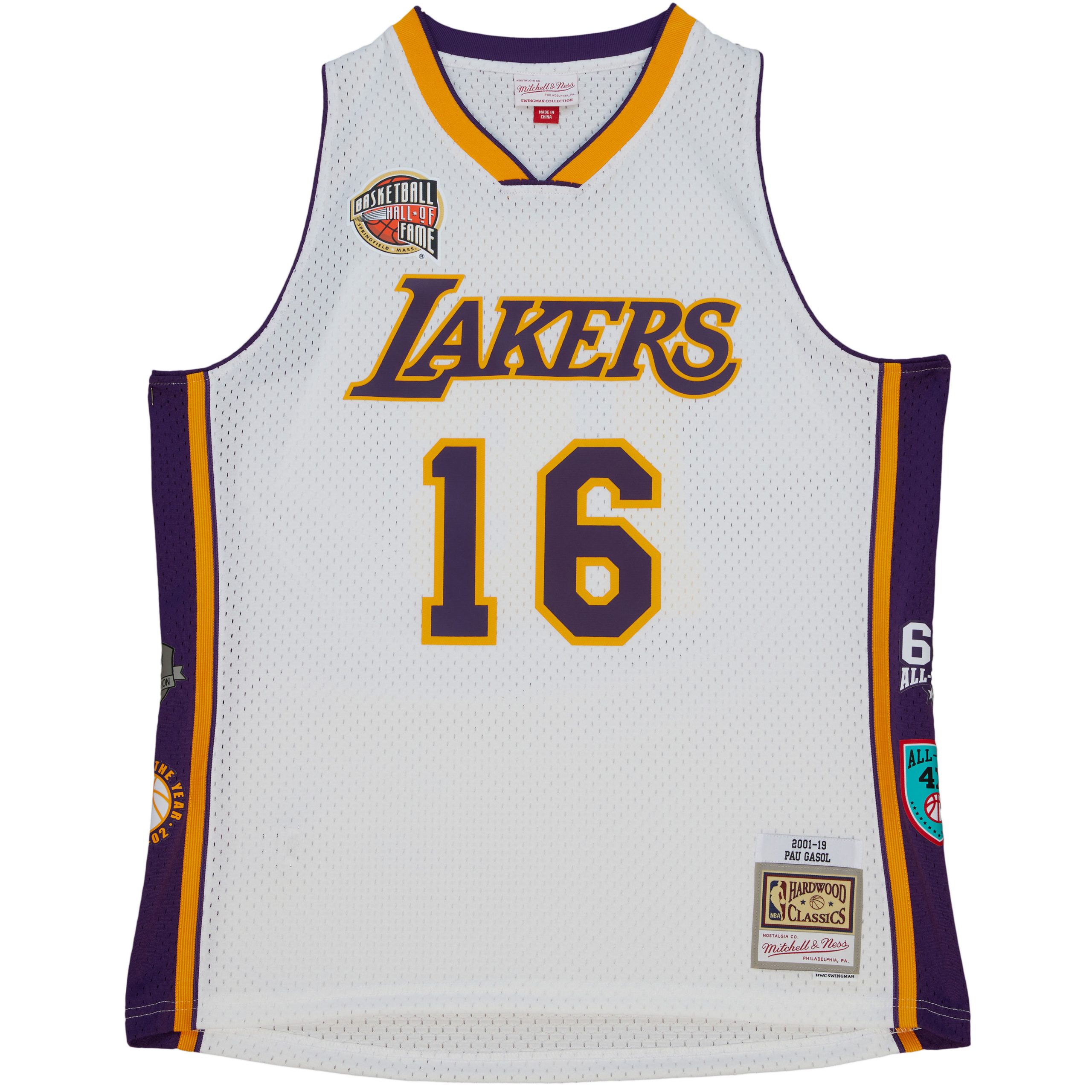 Official Los Angeles Lakers unisex los angeles lakers pau gasol mitchell  ness white hall of fame class of 2023 throwback swingman jersey | Lakers Shop
