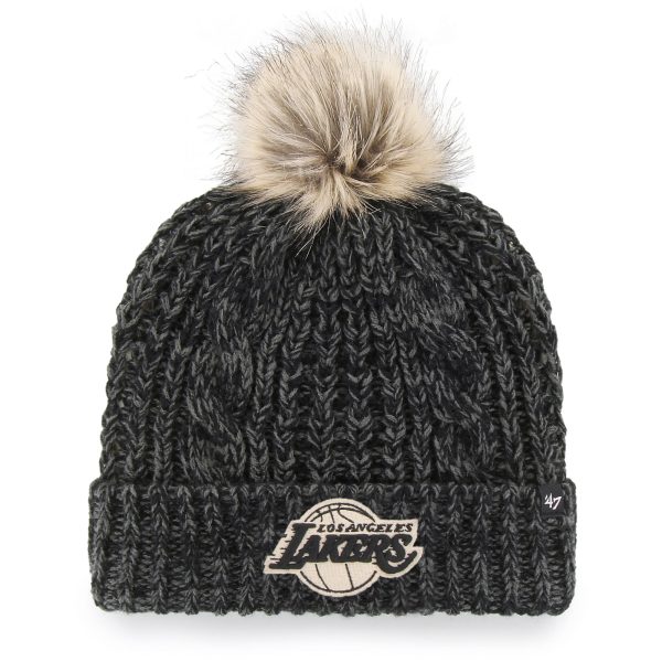 Official Los Angeles Lakers womens los angeles lakers 47 black meeko cuffed knit hat with pom | Lakers Shop