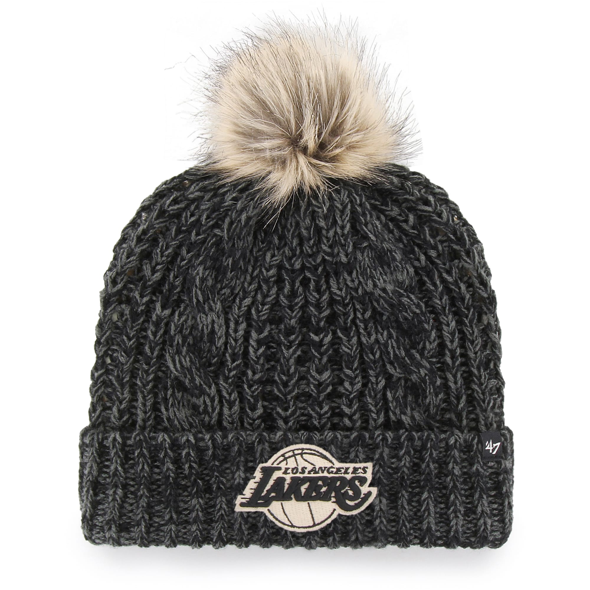 Official Los Angeles Lakers womens los angeles lakers 47 black meeko cuffed knit hat with pom | Lakers Shop