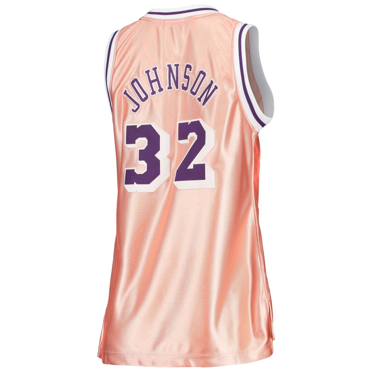 Official Los Angeles Lakers womens los angeles lakers magic johnson mitchell  ness pink 75th anniversary rose gold 1984 swingman jersey | Lakers Shop