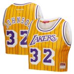 Official Los Angeles Lakers womens los angeles lakers magic johnson mitchell  ness x dannijo yellow fashion cropped basketball jersey | Lakers Shop