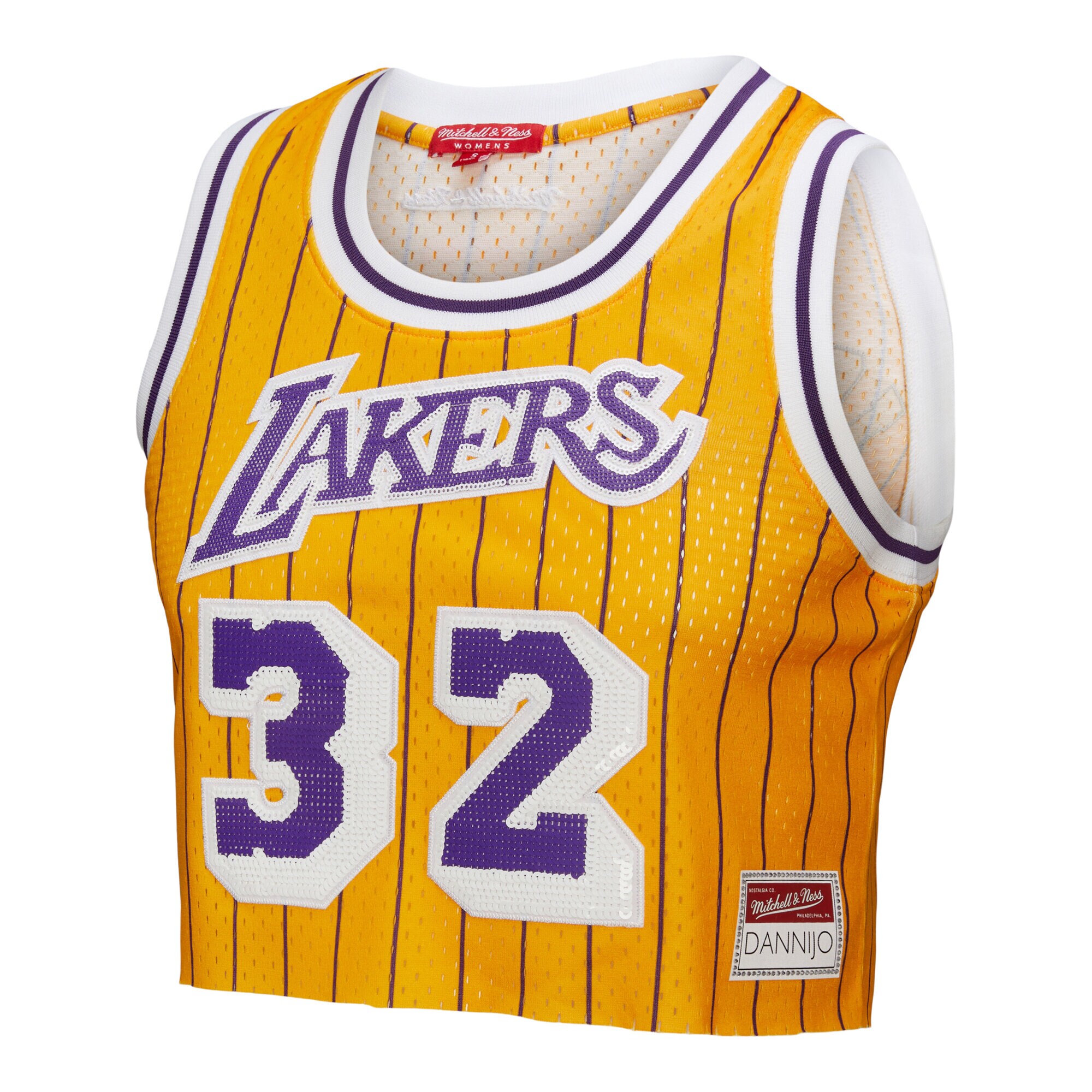 Official Los Angeles Lakers womens los angeles lakers magic johnson mitchell  ness x dannijo yellow fashion cropped basketball jersey | Lakers Shop