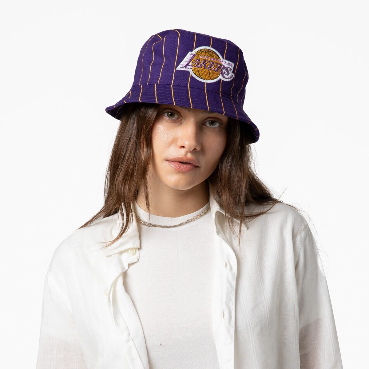 Official Los Angeles Lakers womens los angeles lakers mitchell  ness x dannijo purple bucket hat | Lakers Shop