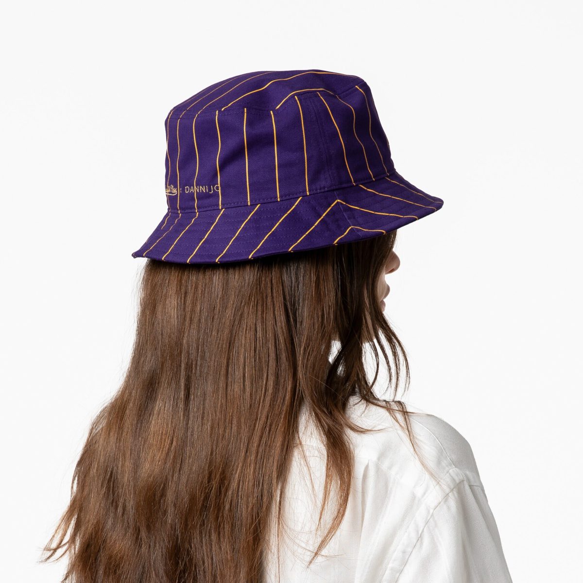 Official Los Angeles Lakers womens los angeles lakers mitchell  ness x dannijo purple bucket hat | Lakers Shop