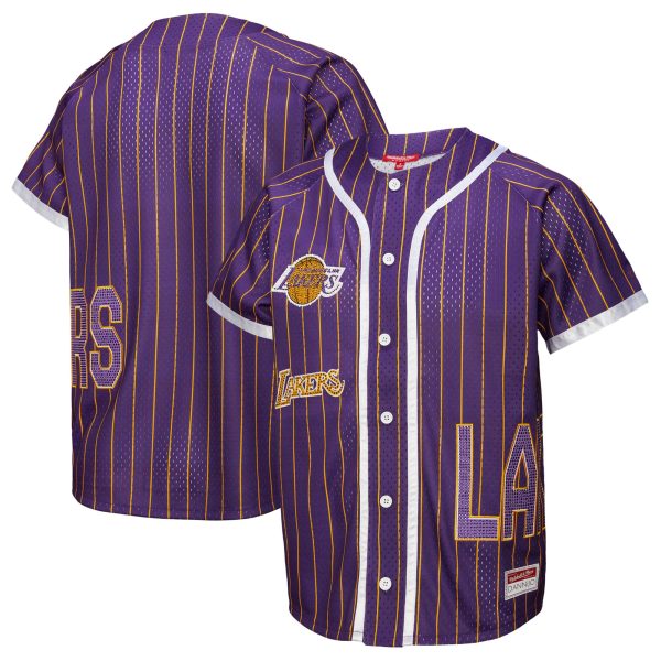 Official Los Angeles Lakers womens los angeles lakers mitchell  ness x dannijo purple fashion baseball jersey | Lakers Shop