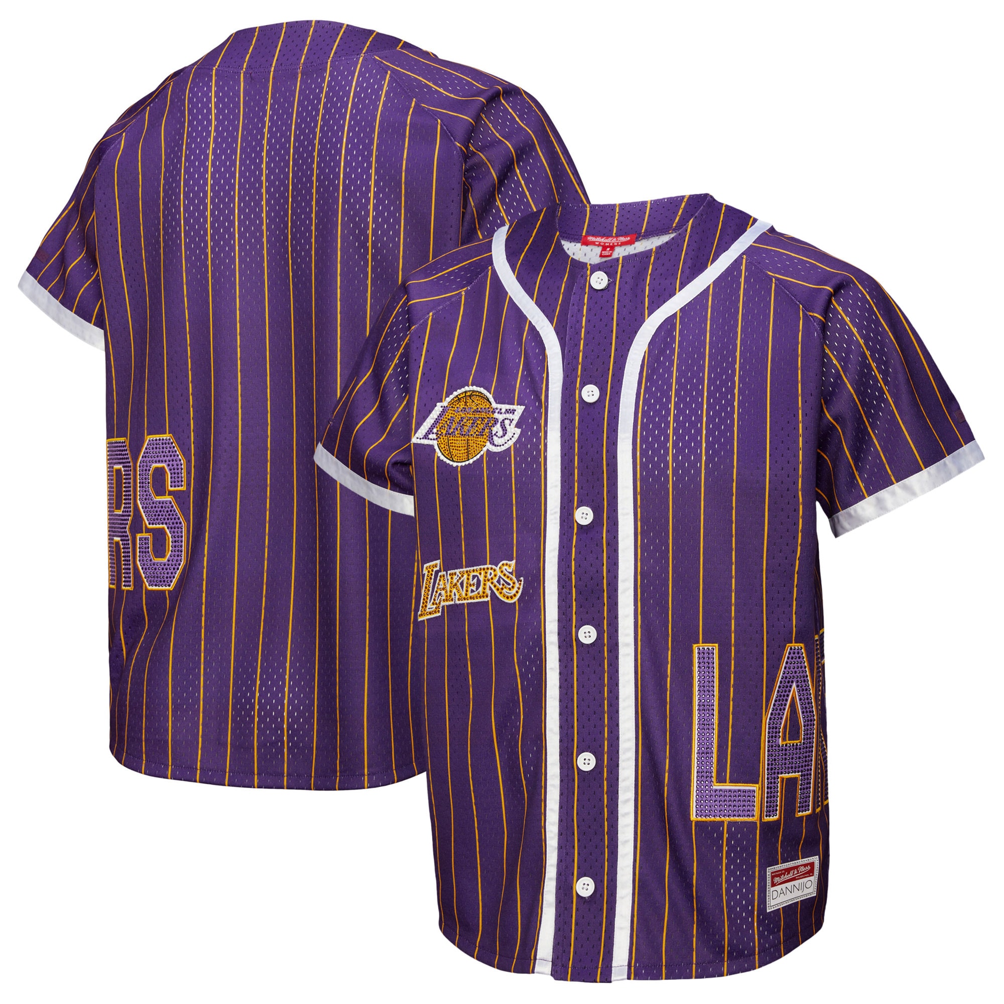 Official Los Angeles Lakers womens los angeles lakers mitchell  ness x dannijo purple fashion baseball jersey | Lakers Shop