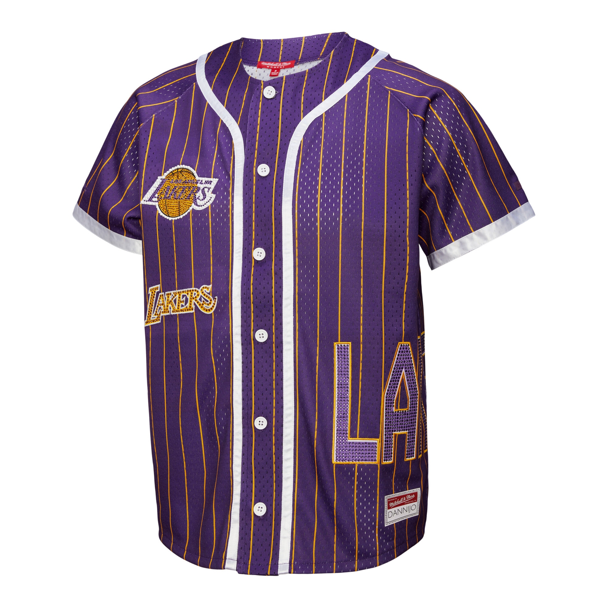 Official Los Angeles Lakers womens los angeles lakers mitchell  ness x dannijo purple fashion baseball jersey | Lakers Shop