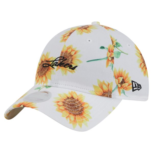 Official Los Angeles Lakers womens los angeles lakers new era white adventure flower 9twenty adjustable hat | Lakers Shop