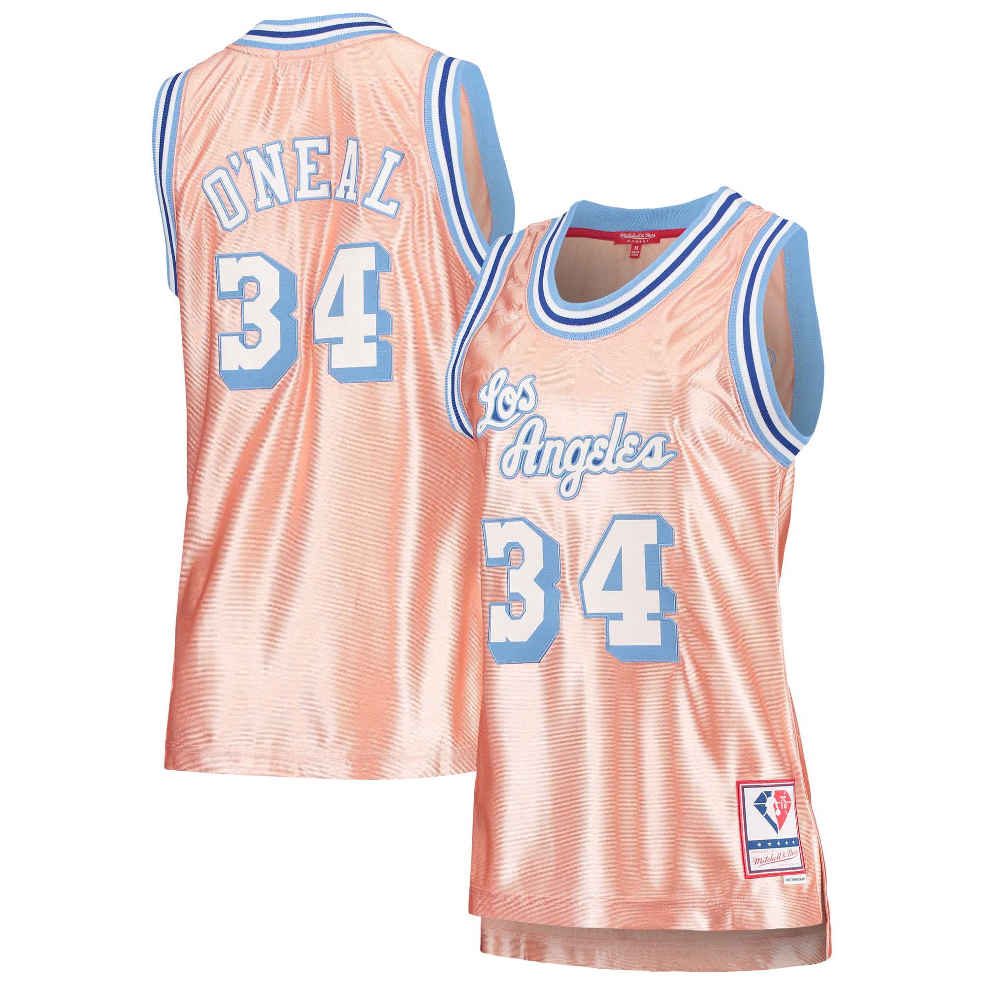 Official Los Angeles Lakers womens los angeles lakers shaquille oneal mitchell  ness pink 75th anniversary rose gold 1996 swingman jersey | Lakers Shop