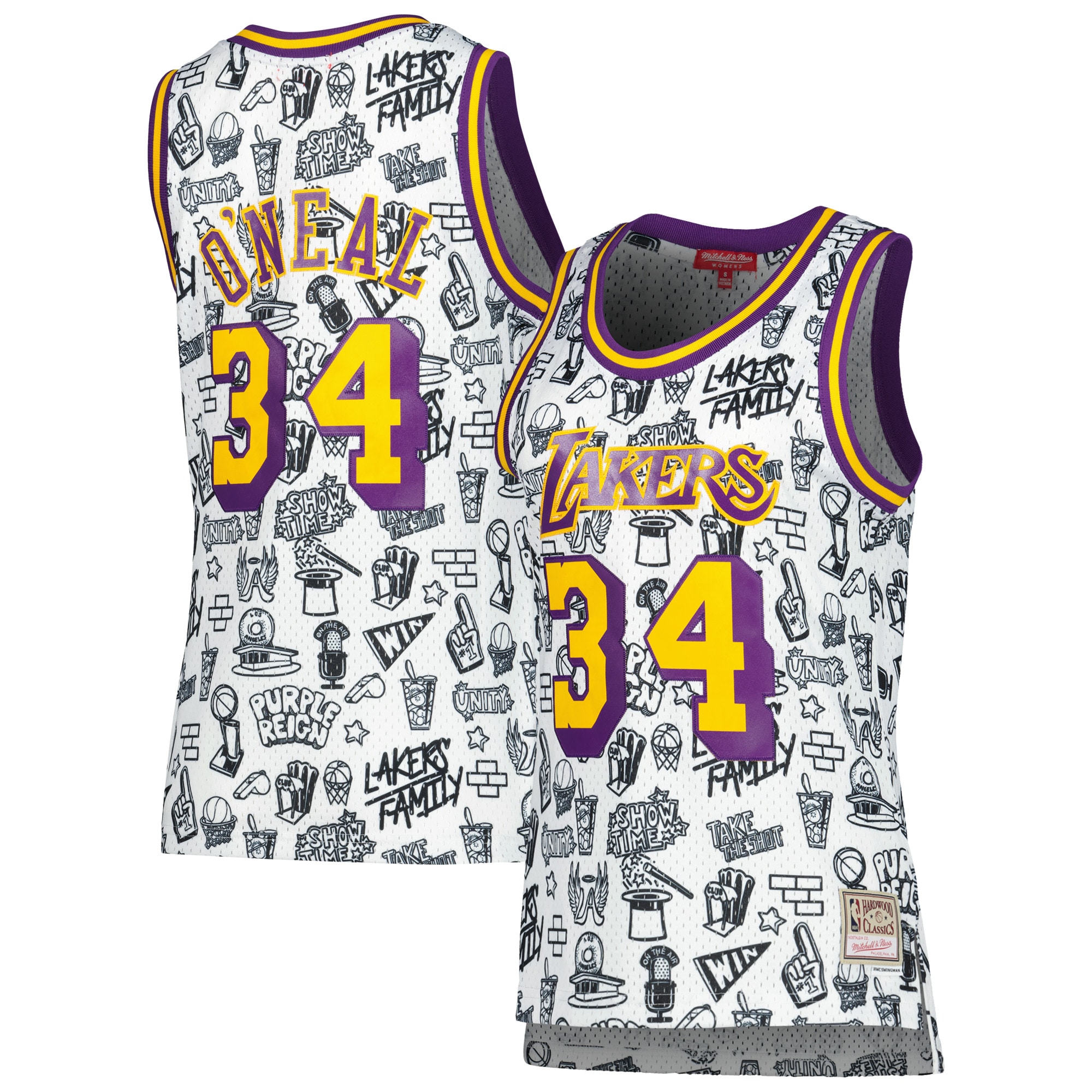 Official Los Angeles Lakers womens los angeles lakers shaquille oneal mitchell  ness white 1996 doodle swingman jersey | Lakers Shop