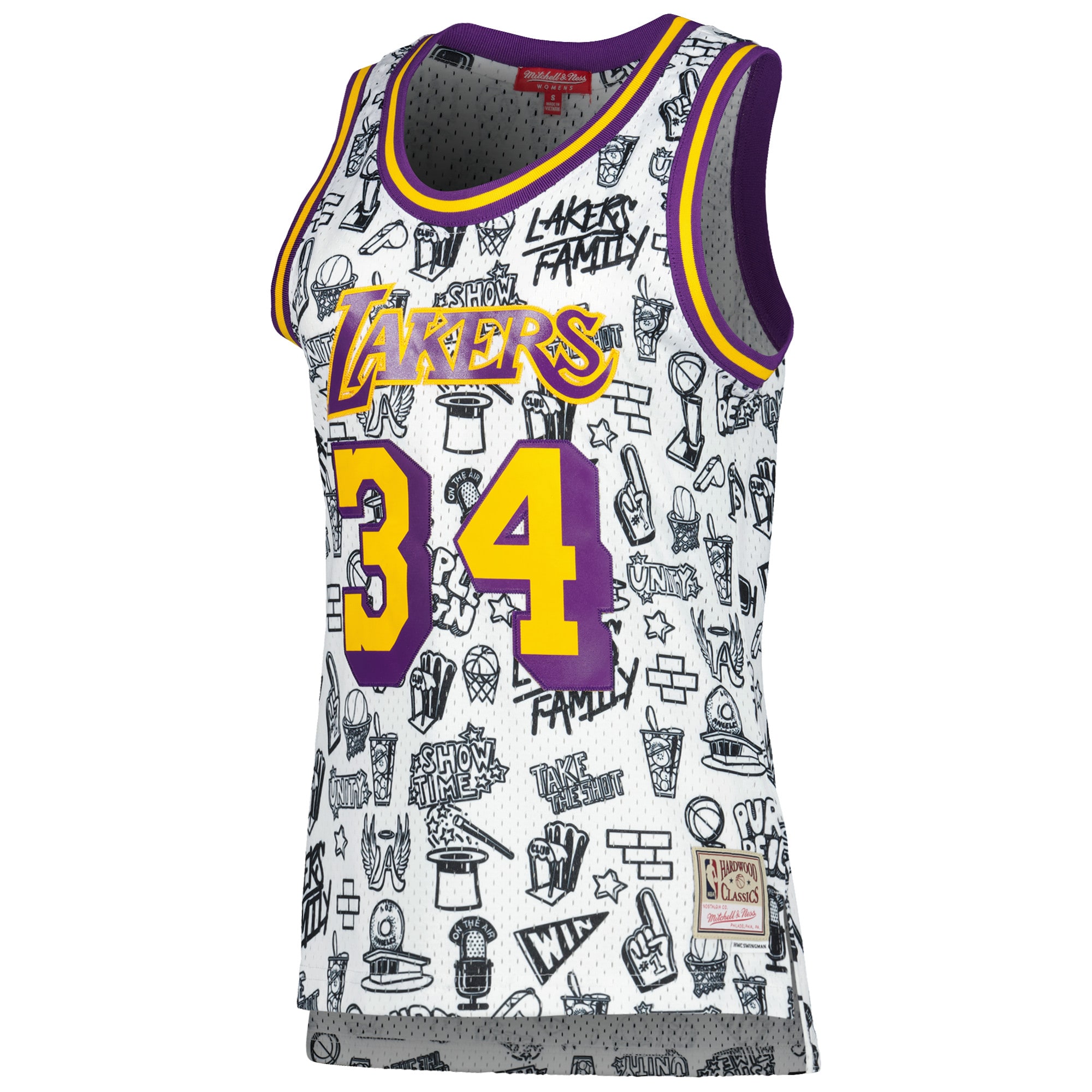 Official Los Angeles Lakers womens los angeles lakers shaquille oneal mitchell  ness white 1996 doodle swingman jersey | Lakers Shop