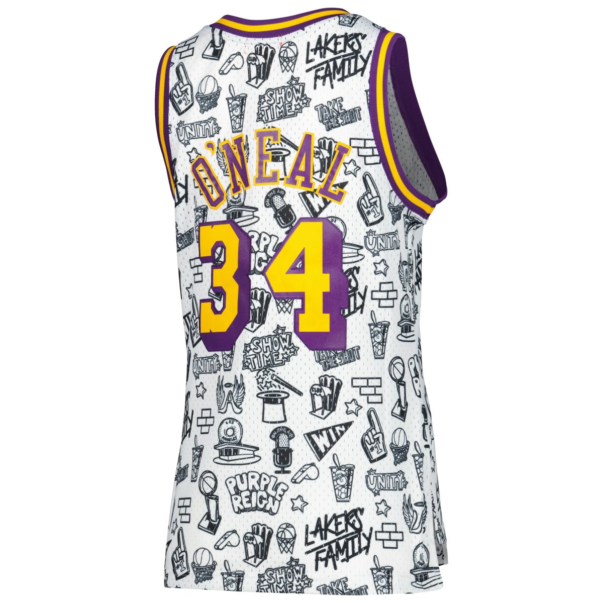 Official Los Angeles Lakers womens los angeles lakers shaquille oneal mitchell  ness white 1996 doodle swingman jersey | Lakers Shop