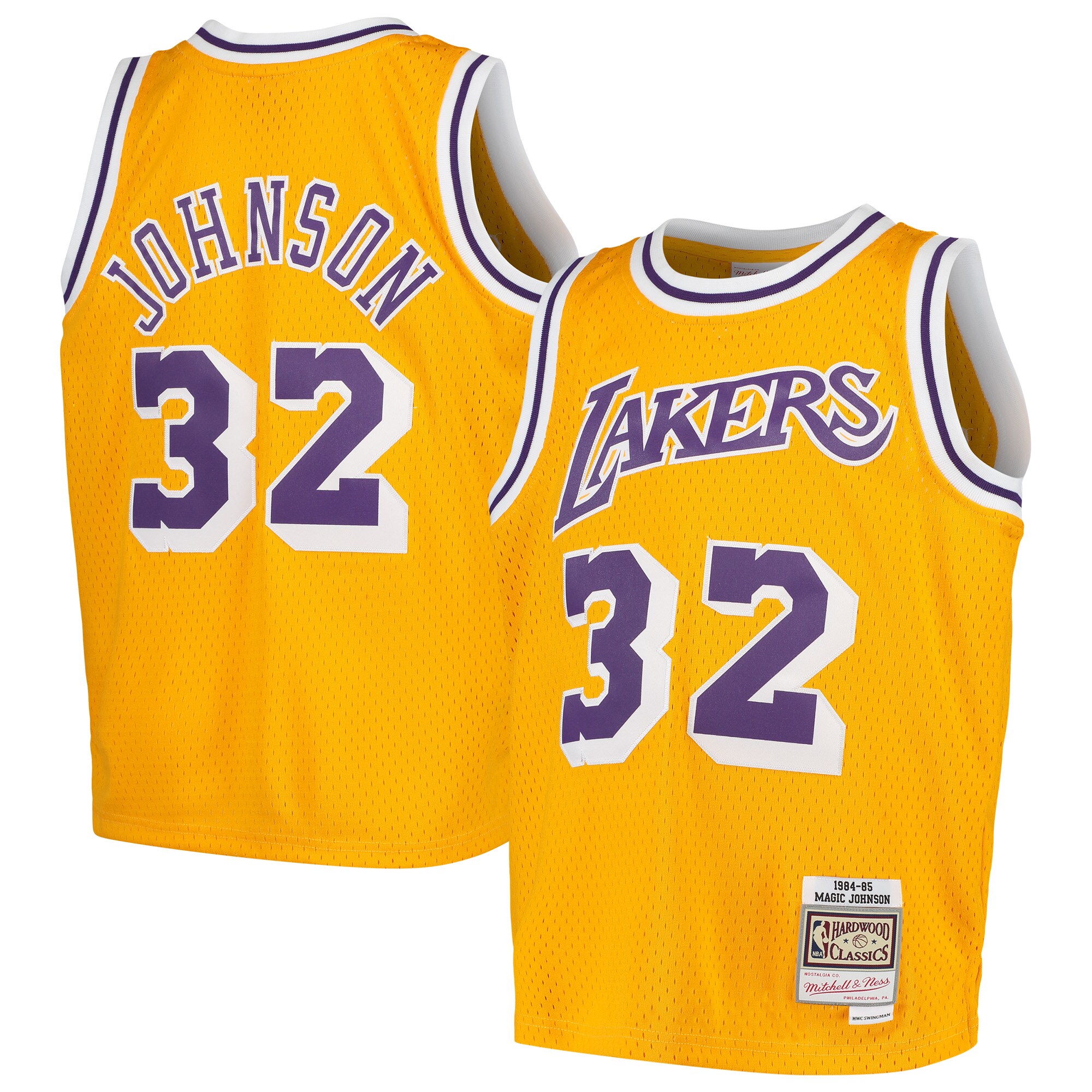 Official Los Angeles Lakers youth los angeles lakers magic johnson mitchell  ness gold swingman throwback jersey | Lakers Shop