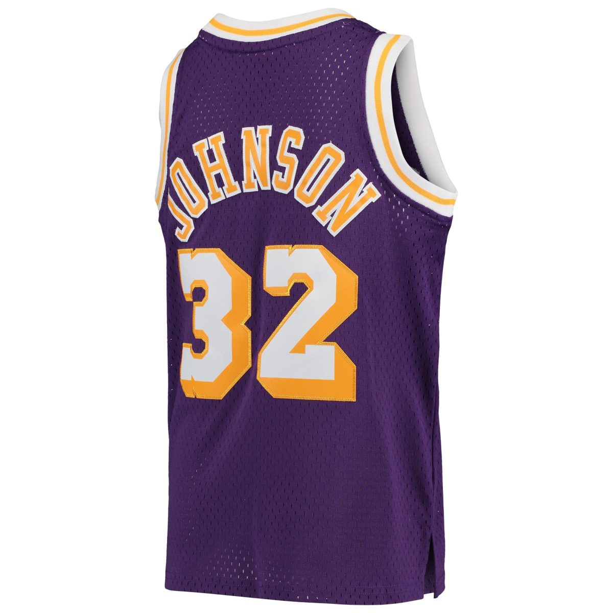 Official Los Angeles Lakers youth los angeles lakers magic johnson mitchell  ness purple 1984-85 hardwood classics swingman throwback jersey | Lakers Shop