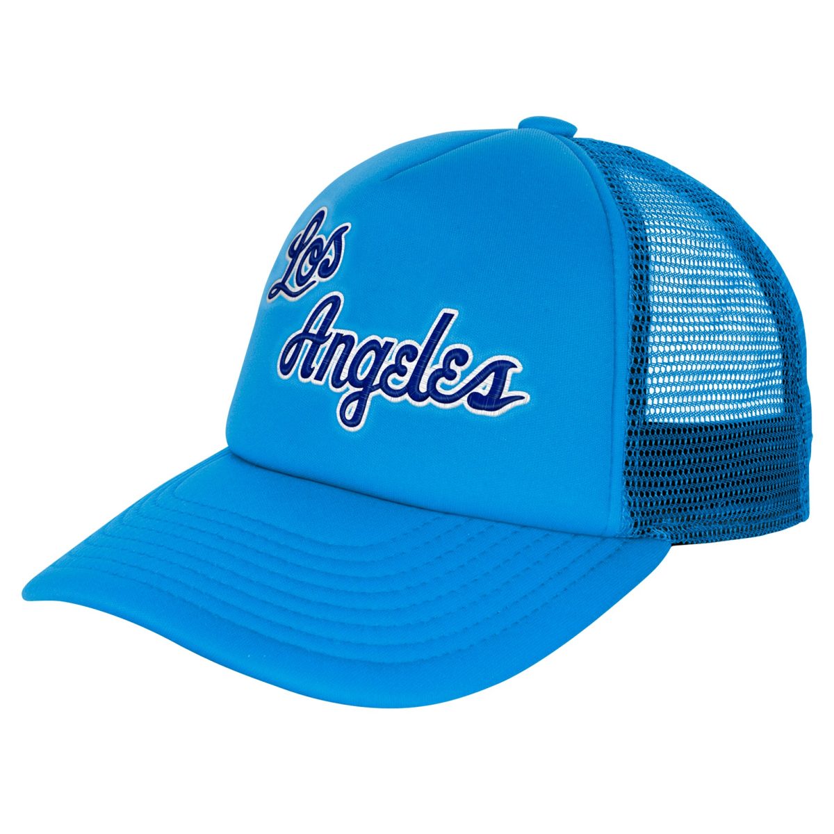 Official Los Angeles Lakers youth los angeles lakers mitchell  ness light blue core evergreen trucker adjustable hat | Lakers Shop